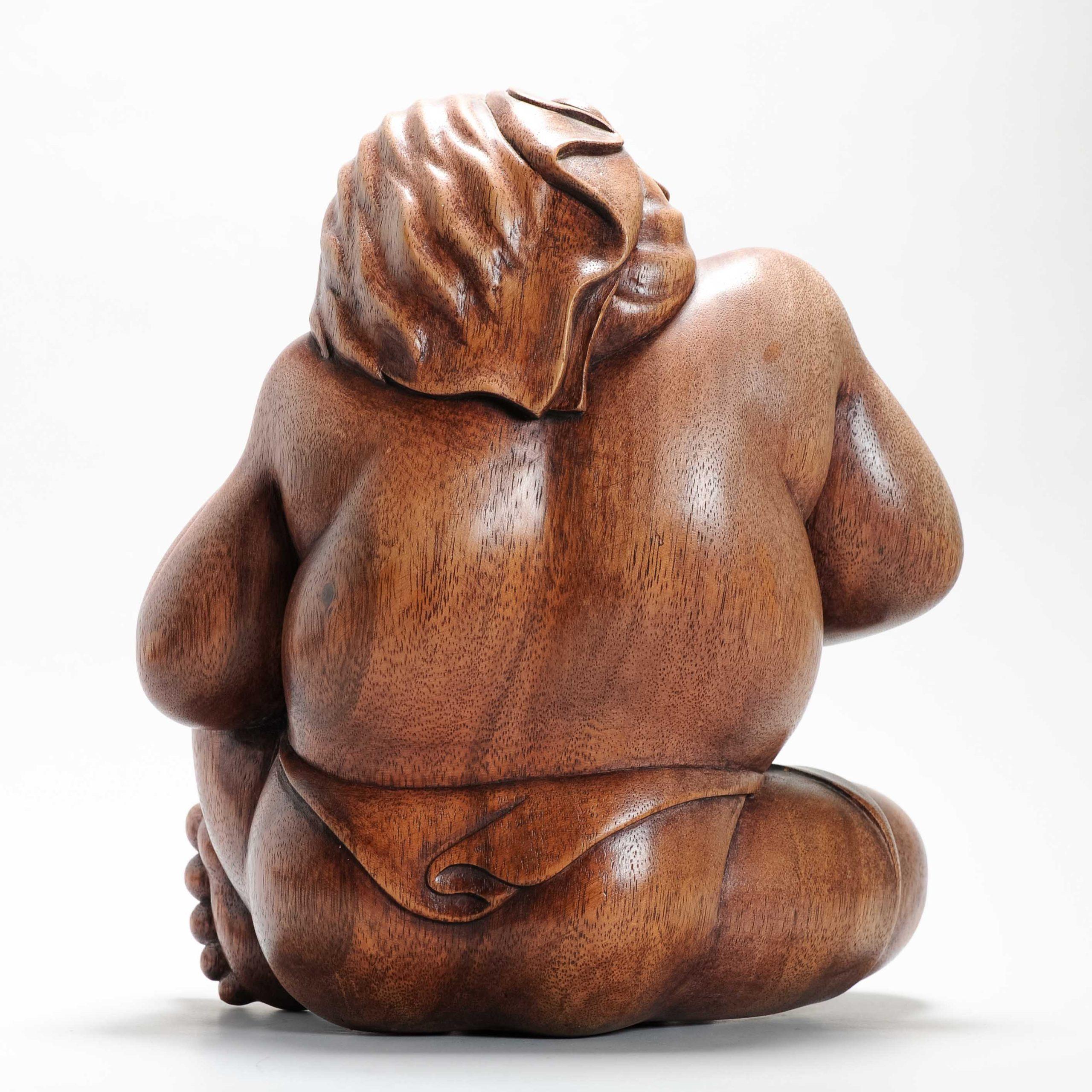 Rosewood Mid 20th C Art Deco Balinese Indonesia Wood Carved Women Lady Statue Bali For Sale