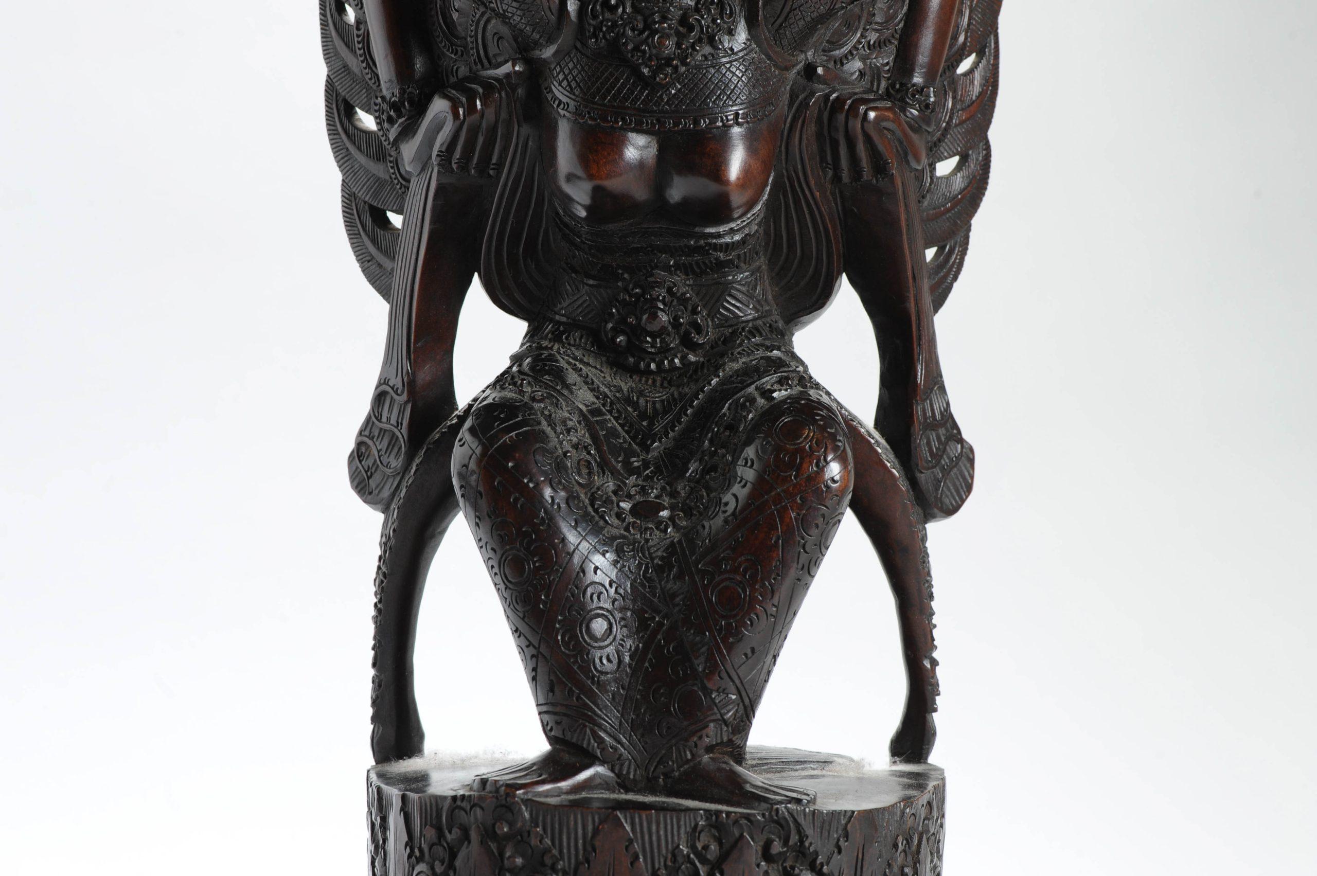 Metal Mid 20th C Art Deco Balinese Indonesia Wood Carved Women Lady Statue Bali For Sale