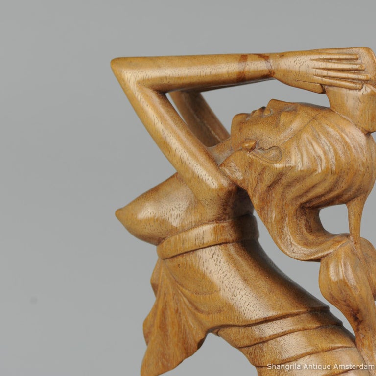 Mid20th Century Art Deco Balinese Indonesia Wood Carved Women Lady