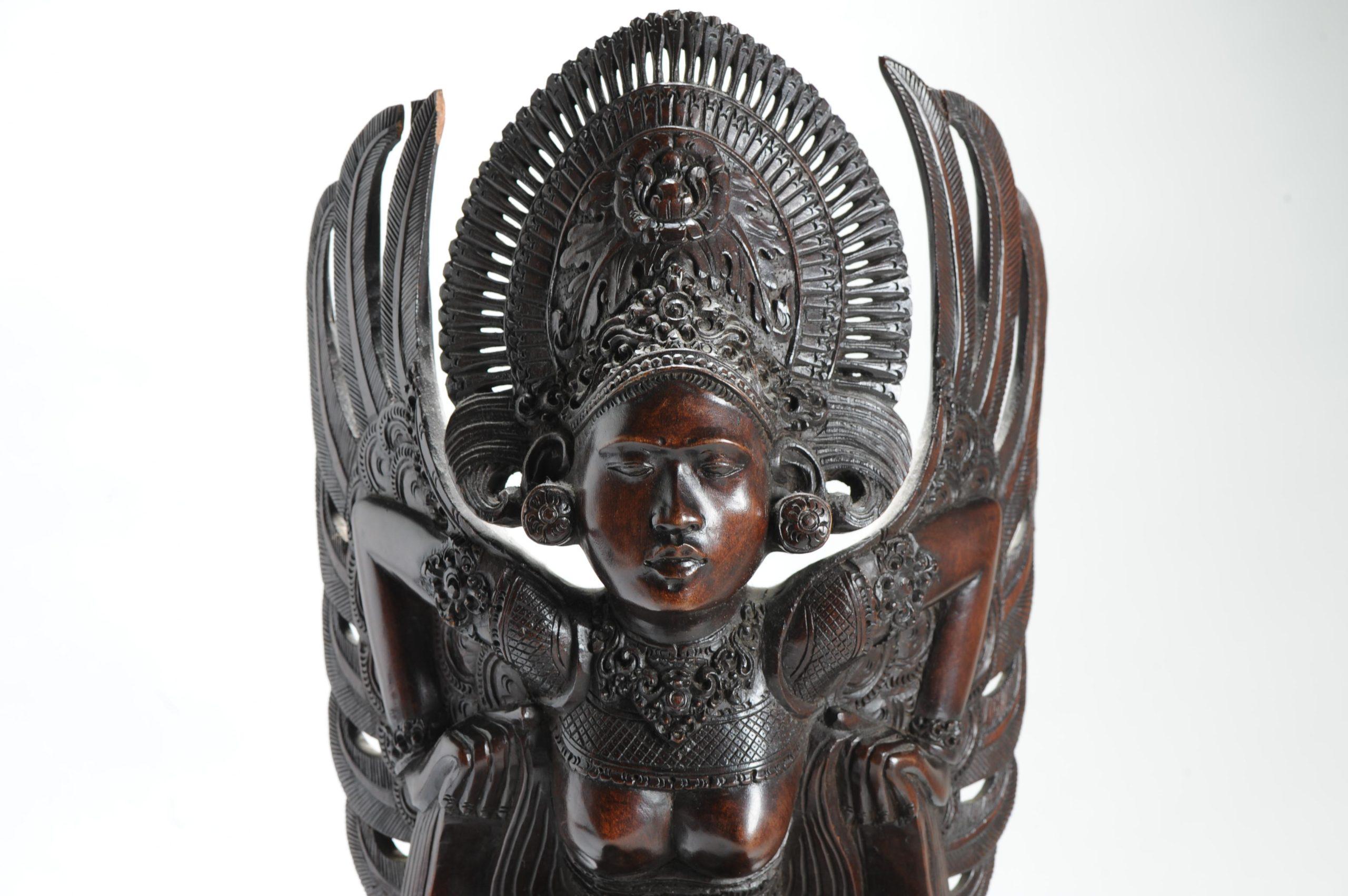 Mid 20th C Art Deco Balinese Indonesia Wood Carved Women Lady Statue Bali For Sale 3