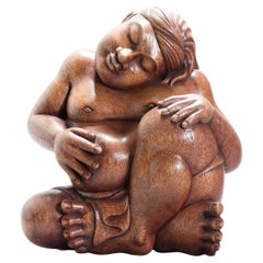Mitte des 20. Jahrhunderts Art Deco Balinesische Indonesien Holz geschnitzte Damenstatue Bali
