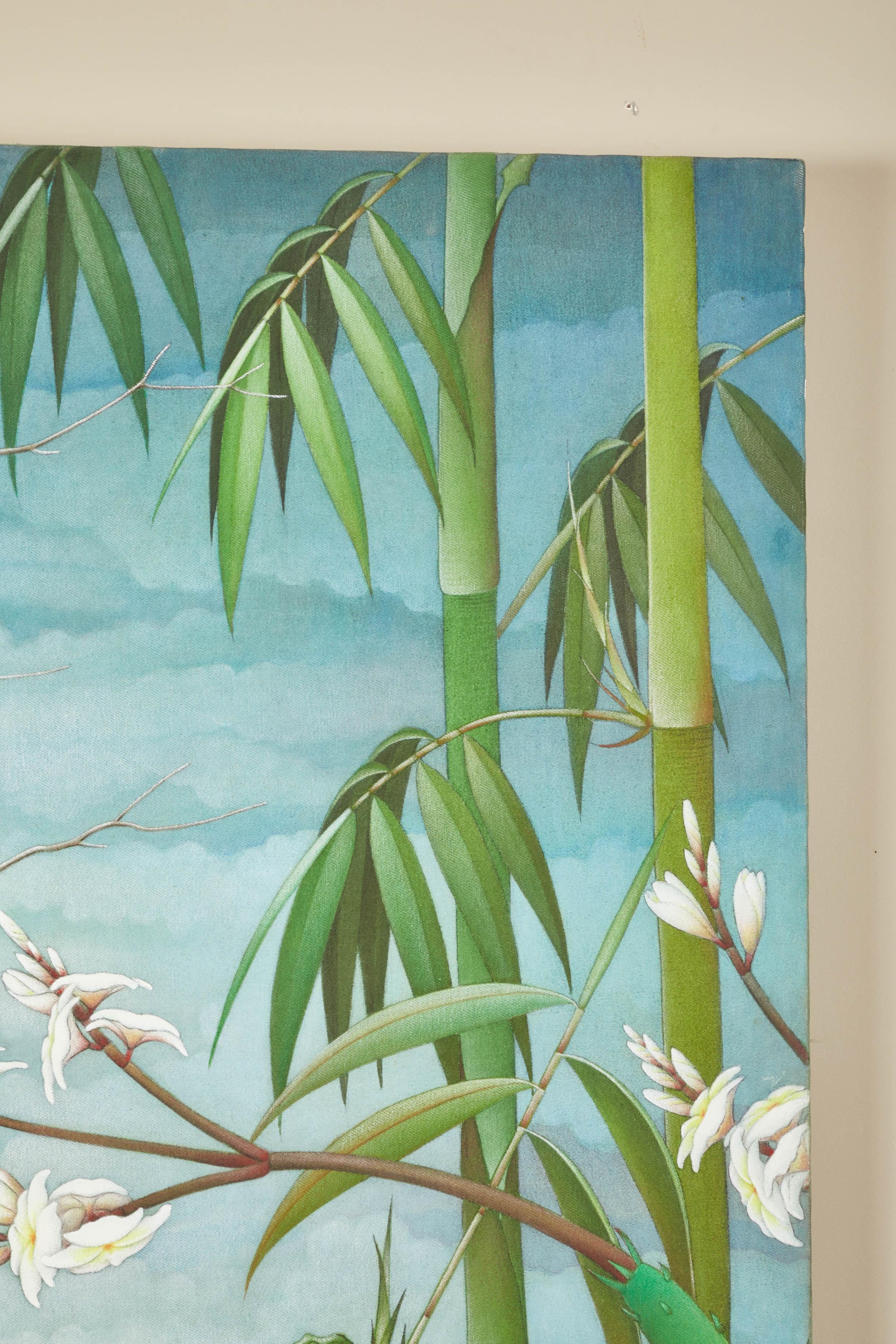 Folk Art Mid-20th Century Balinese “Birds of Paradise” Painting