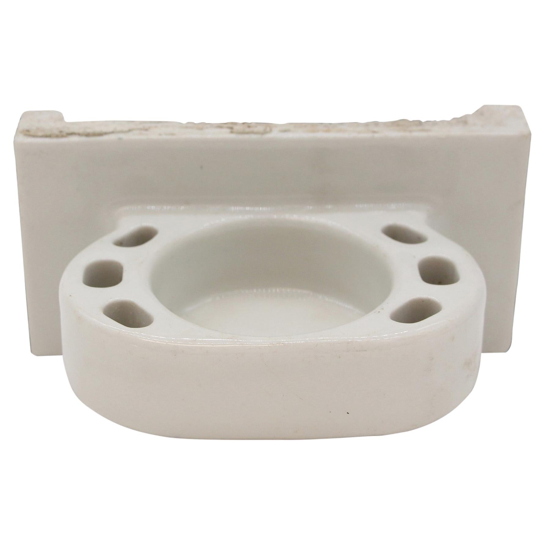 Mid-20th C Bath Cup & Tooth Brush Holder White Ceramic