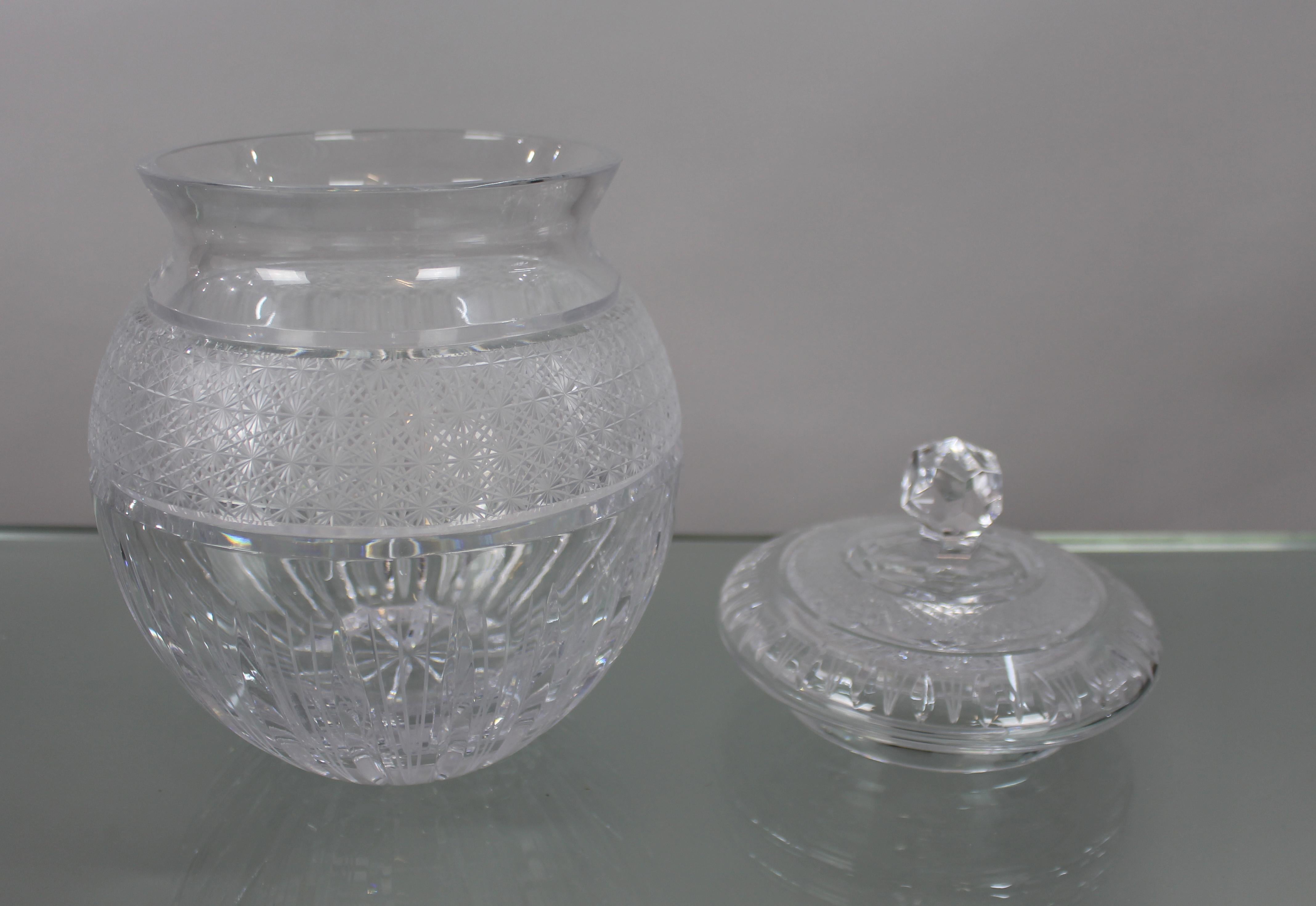 20th Century Mid 20th c. Bohemian Cut Glass Lidded Biscuit Jar For Sale