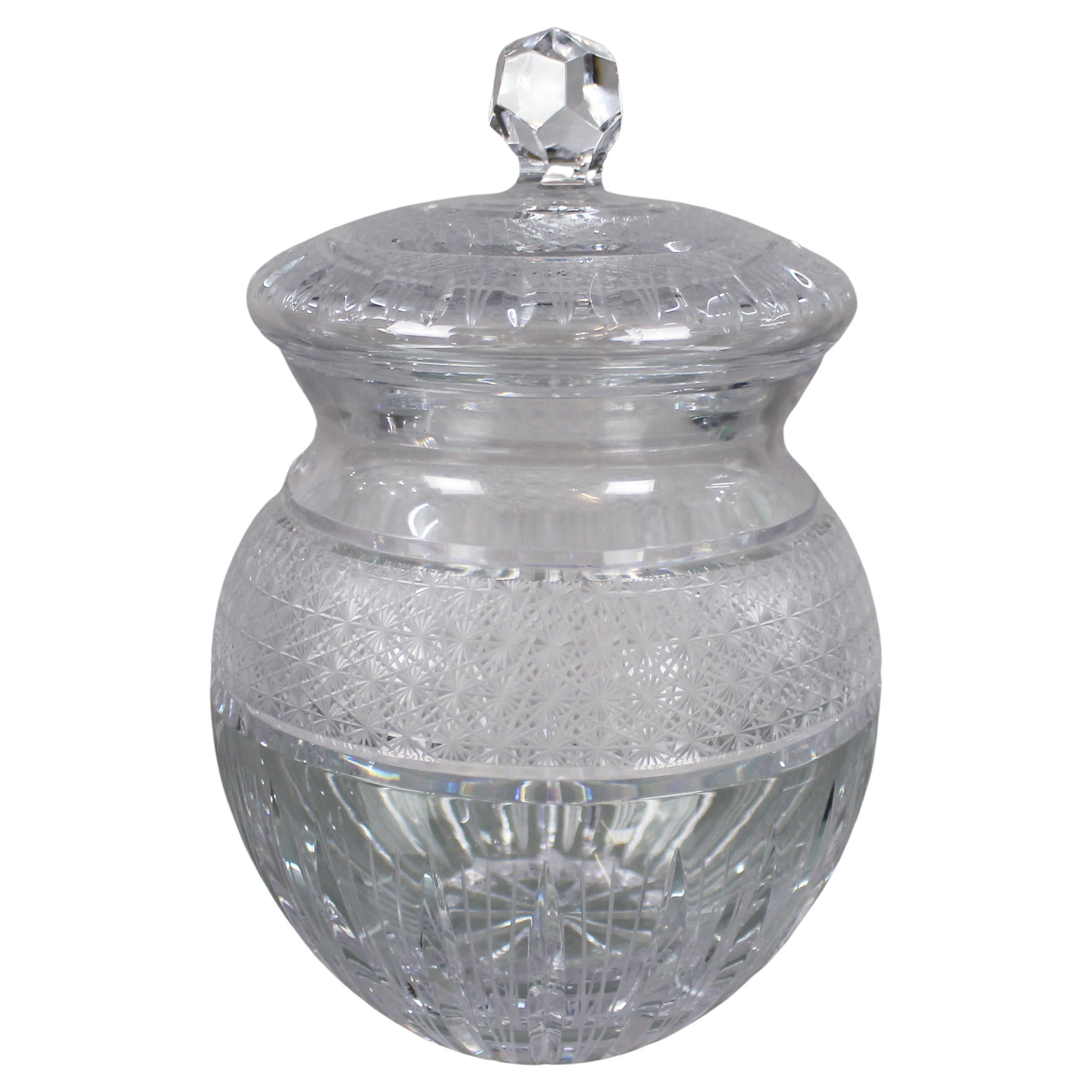 Mid 20th c. Bohemian Cut Glass Lidded Biscuit Jar For Sale