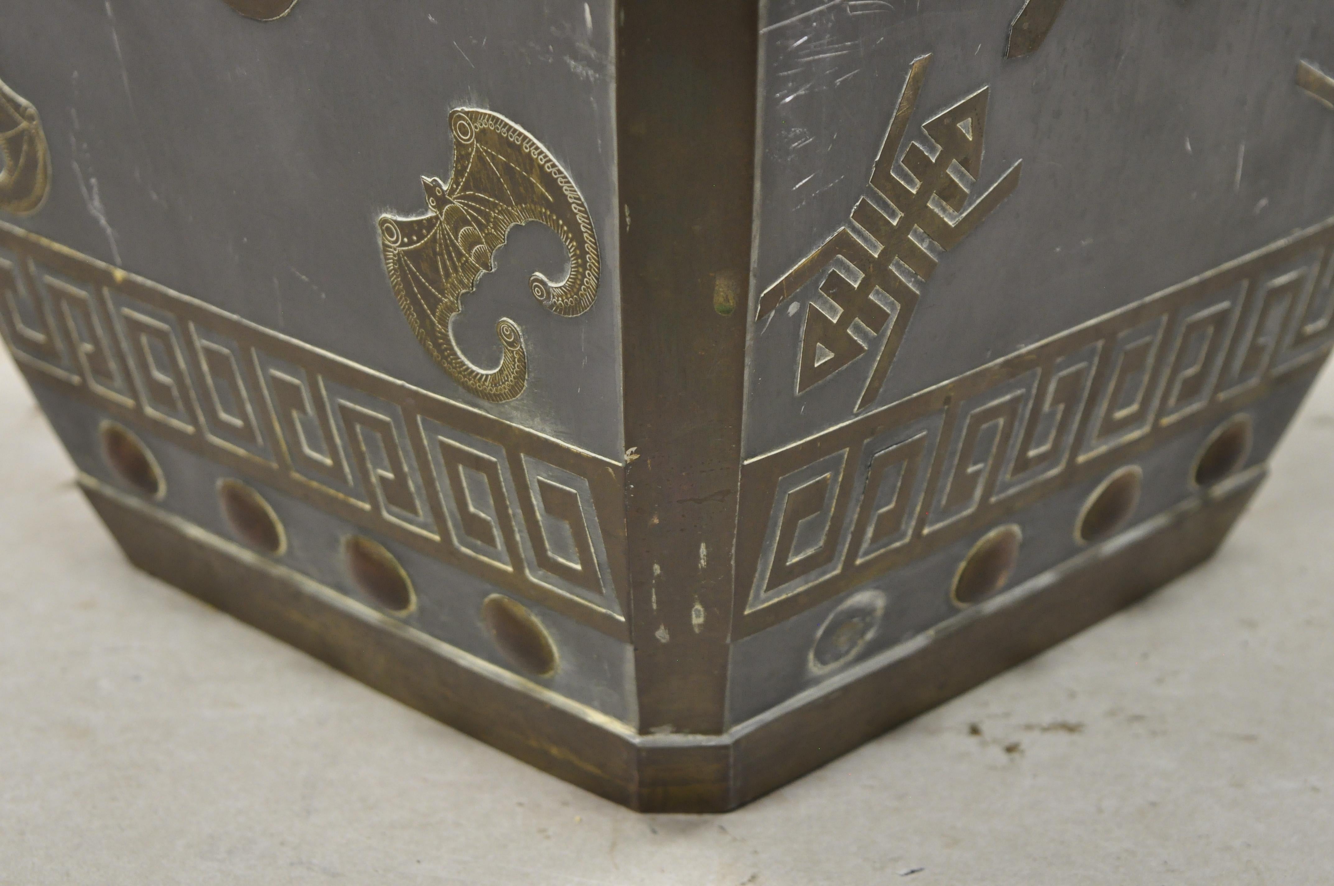 Mid-20th Century Chinese Oriental Pewter & Brass Garden Drum Stool Drinks Table For Sale 5