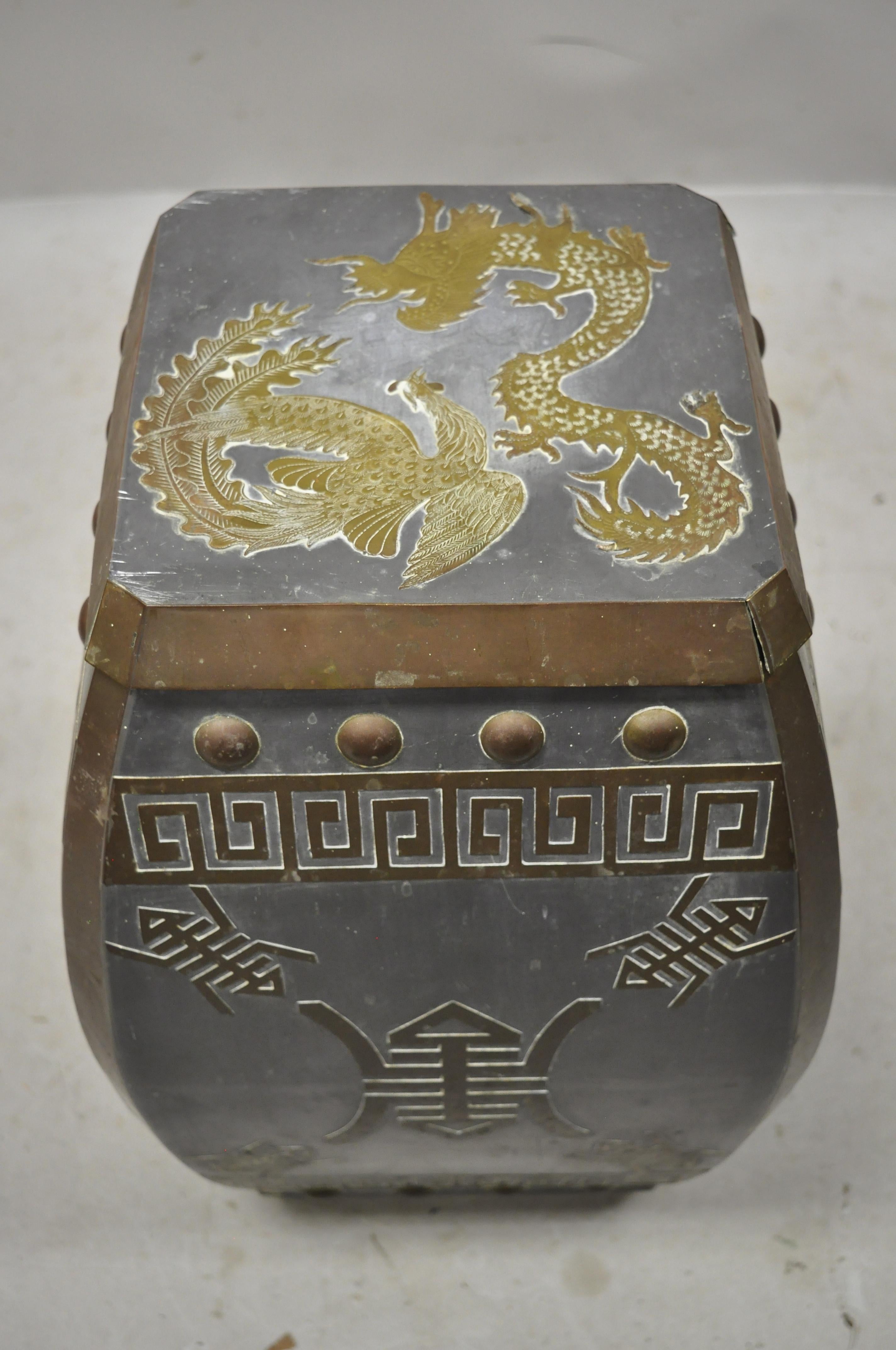 Mid-20th Century Chinese Oriental Pewter & Brass Garden Drum Stool Drinks Table For Sale 6