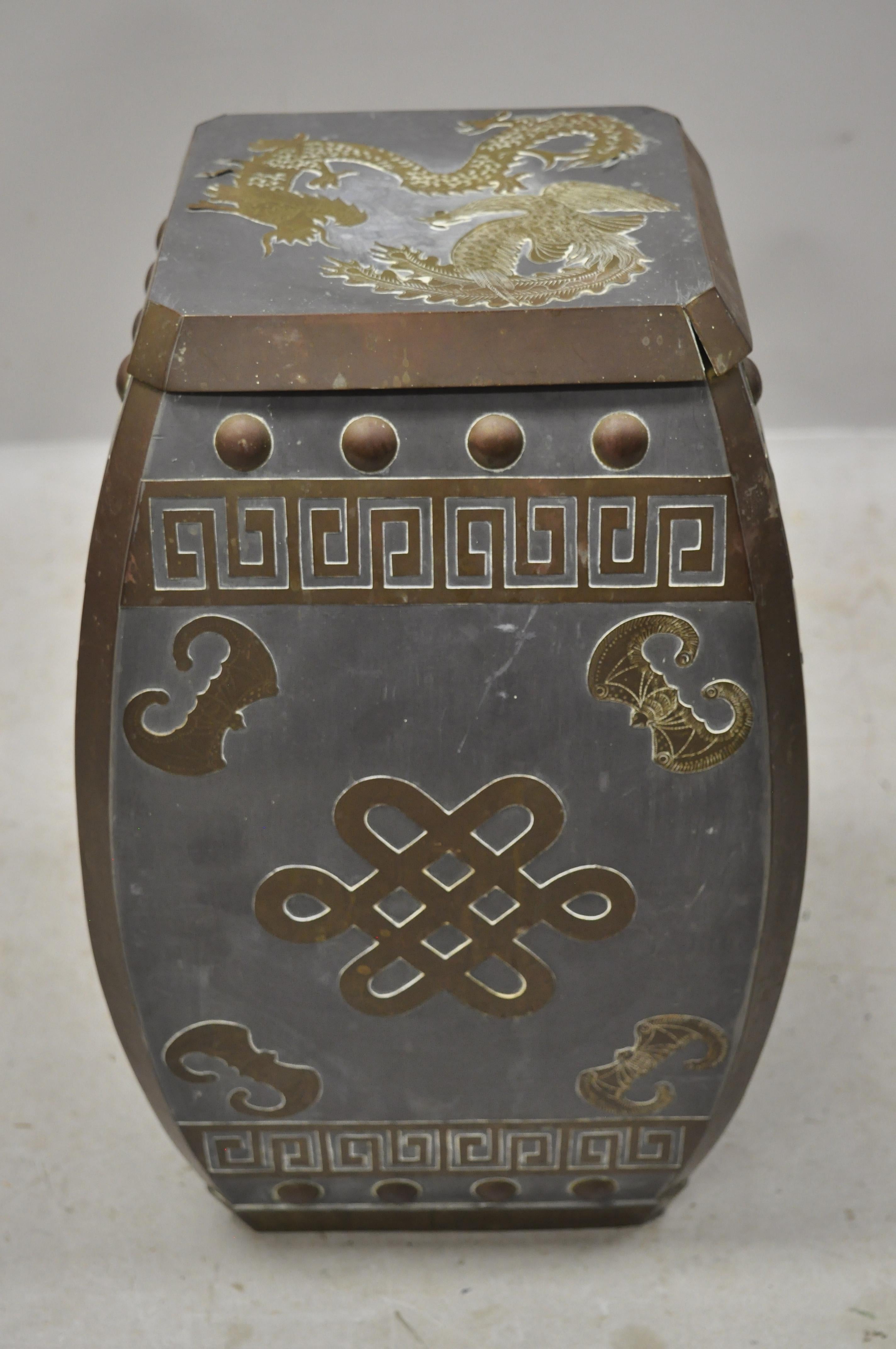 Mid-20th Century Chinese Oriental Pewter & Brass Garden Drum Stool Drinks Table For Sale 7