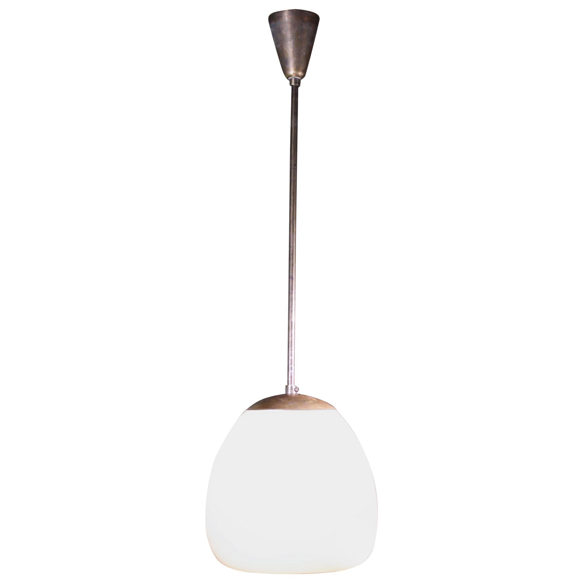 16 Mid-20th Century Extra Large Glass Opaline and Brass Tulip Pendants Lights