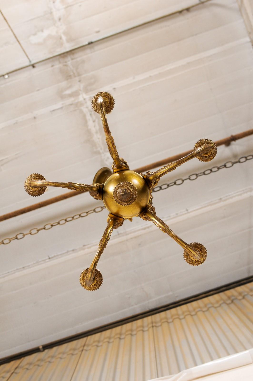 Mid-20th Century French Brass Five-Light Chandelier with Ram's Head Accents 7