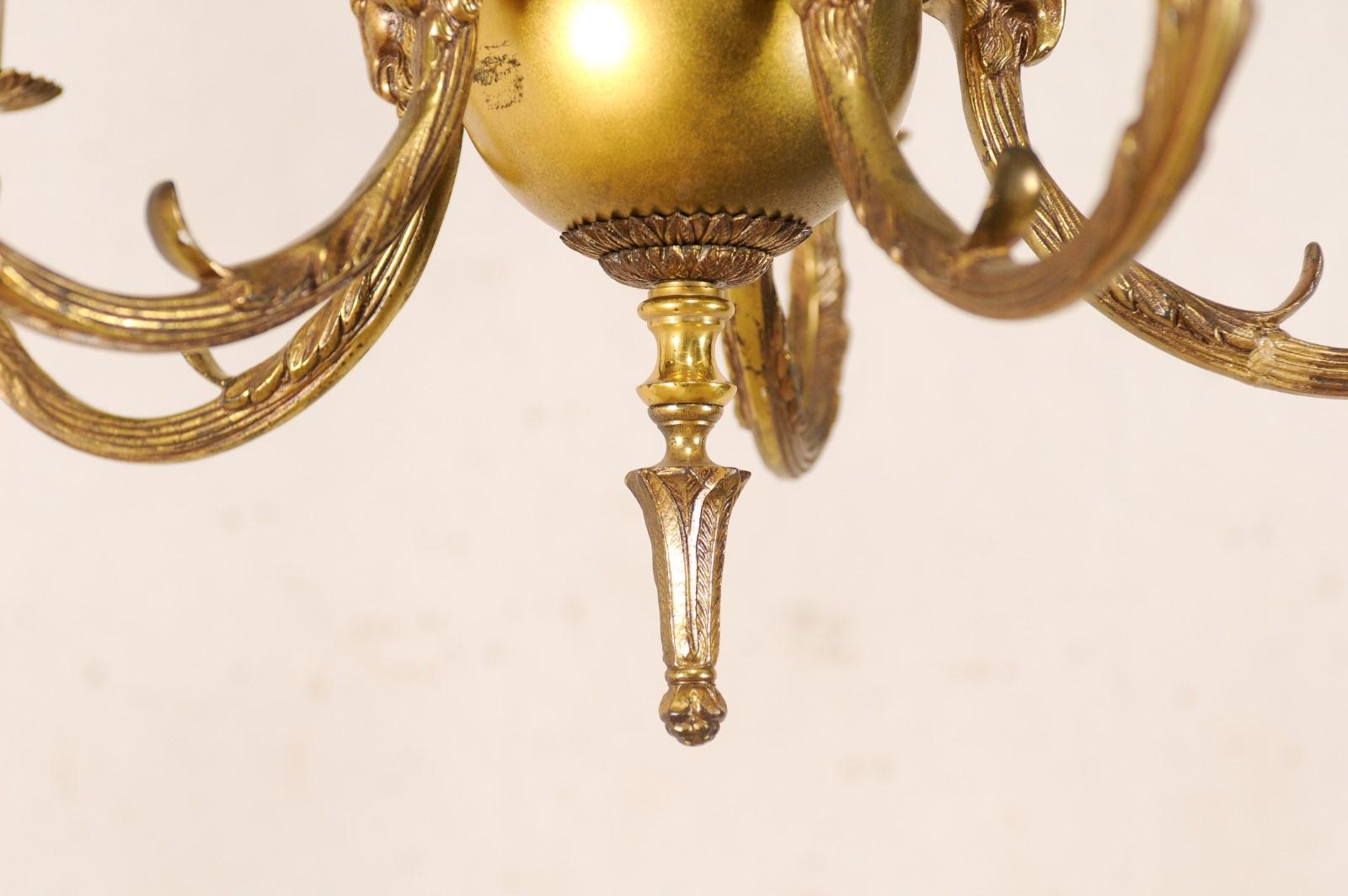 Mid-20th Century French Brass Five-Light Chandelier with Ram's Head Accents 2