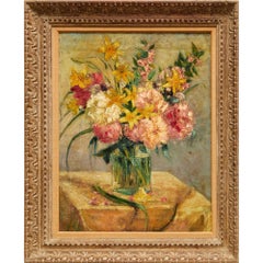 Natura morta floreale impressionista di scuola francese della metà del 20° secolo, Impasto su tela