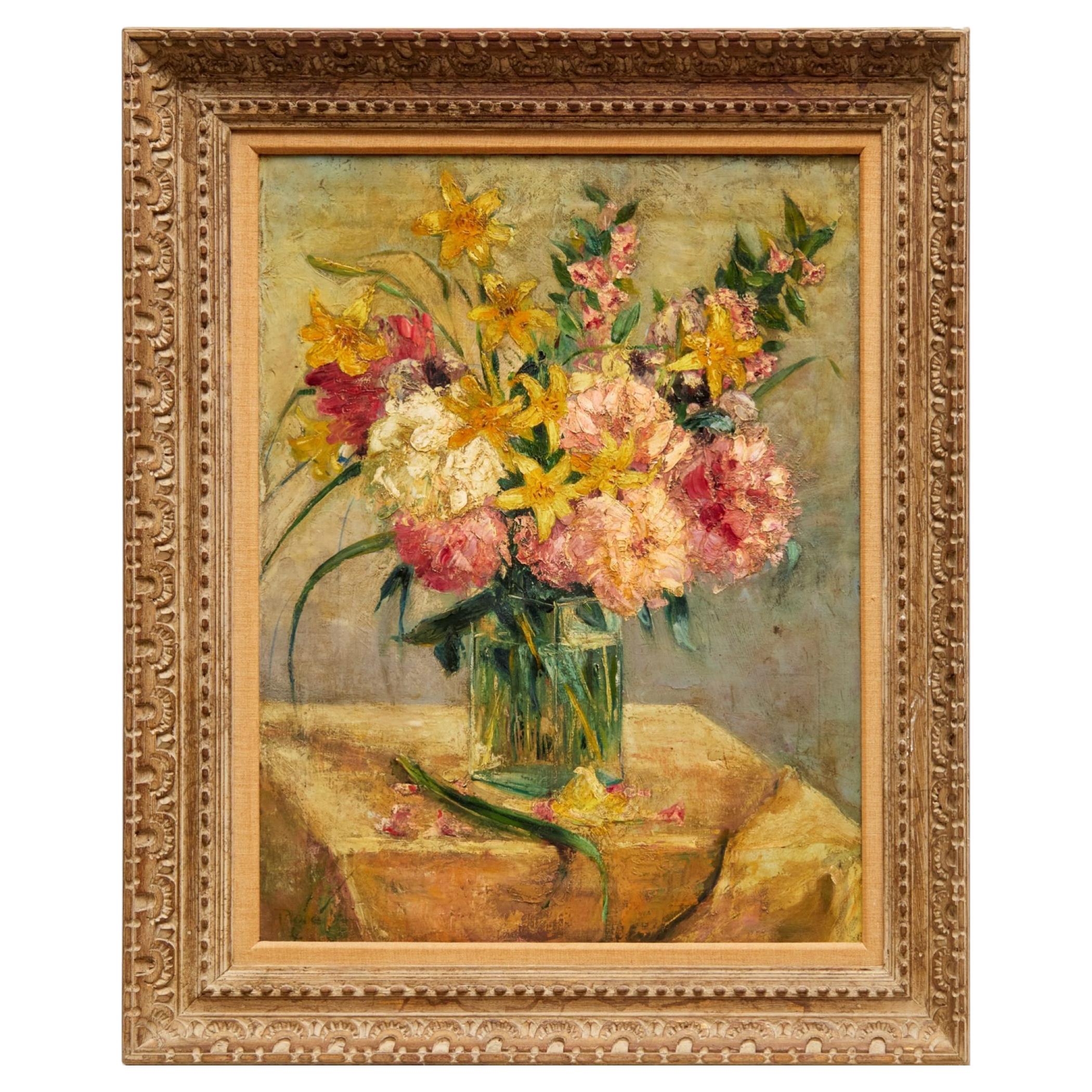 A.I.C. Mid 20th C. Impressionist Floral Still Life, Impasto on Canvas