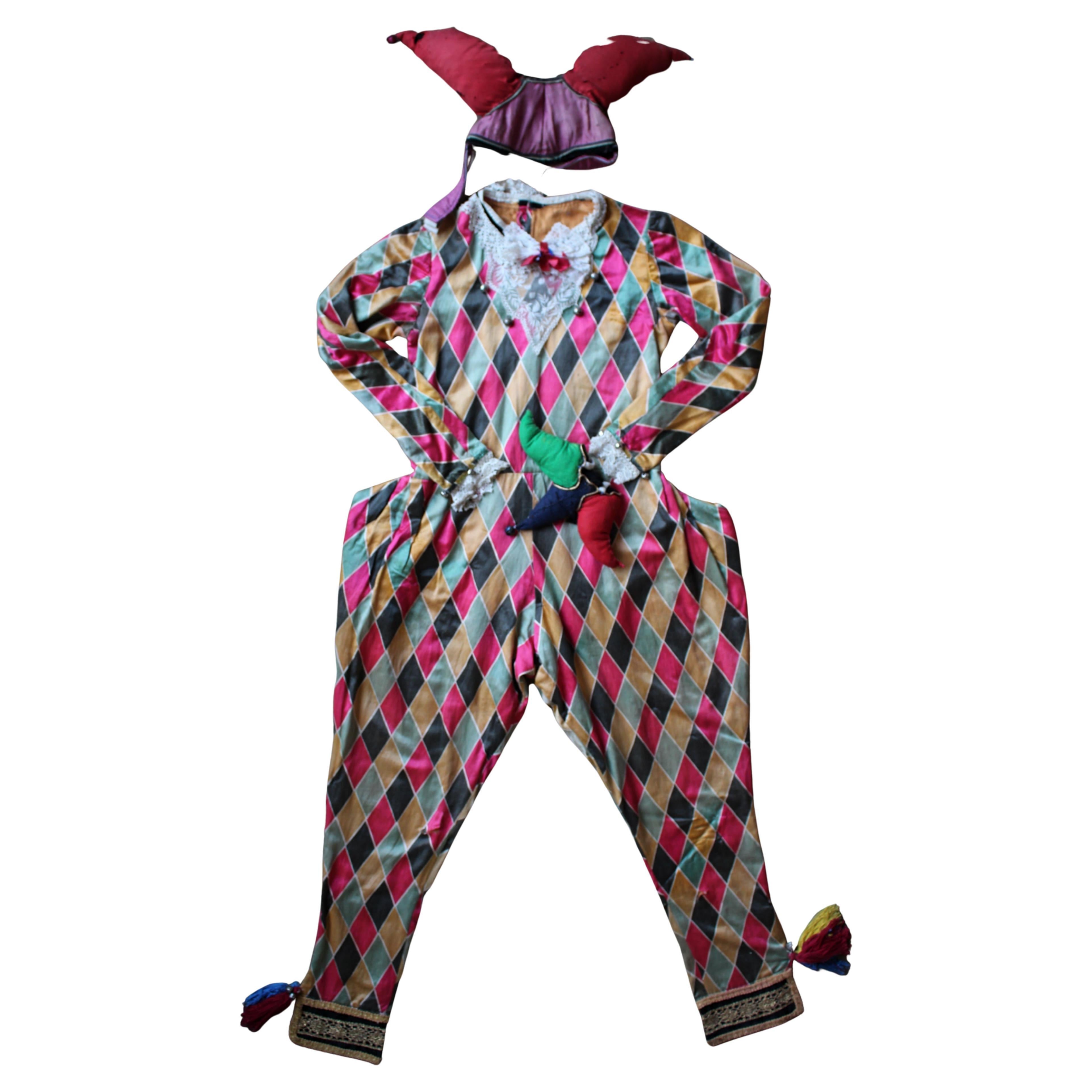 Mid 20th C Harlequin Costume Wookey Hole Clown Museum Fairground Circus Curio en vente