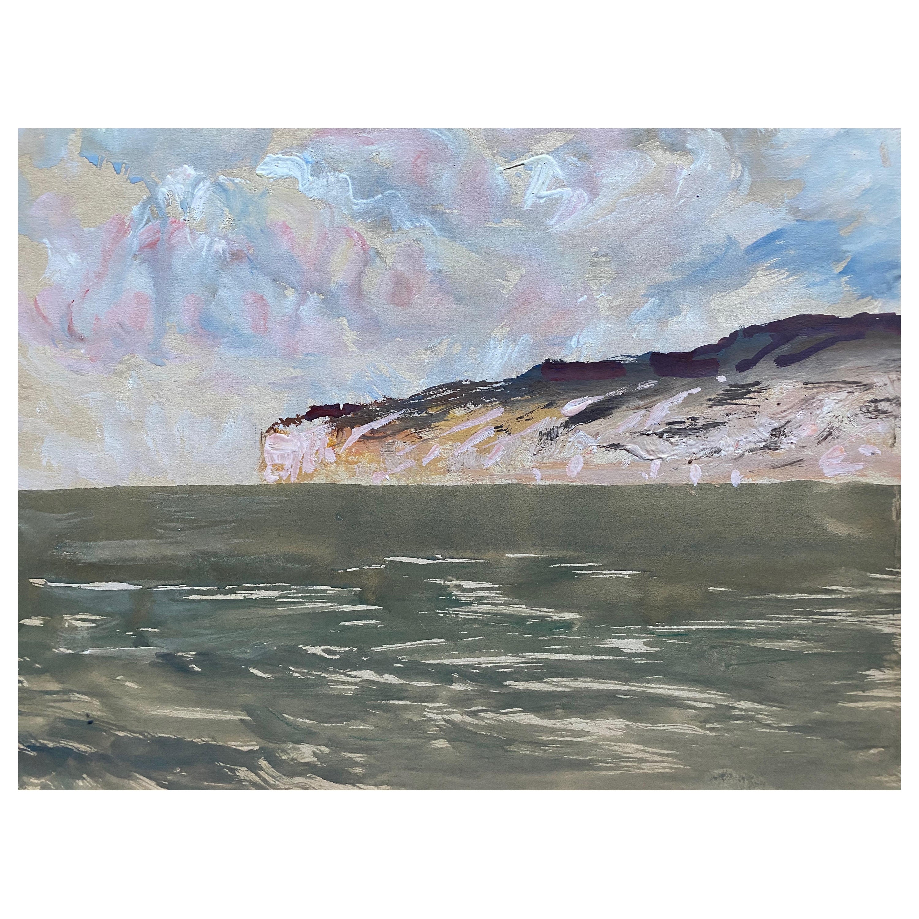 Mid 20th C. Irish Artist Watercolor - Leaving Madeira - Open Seascape