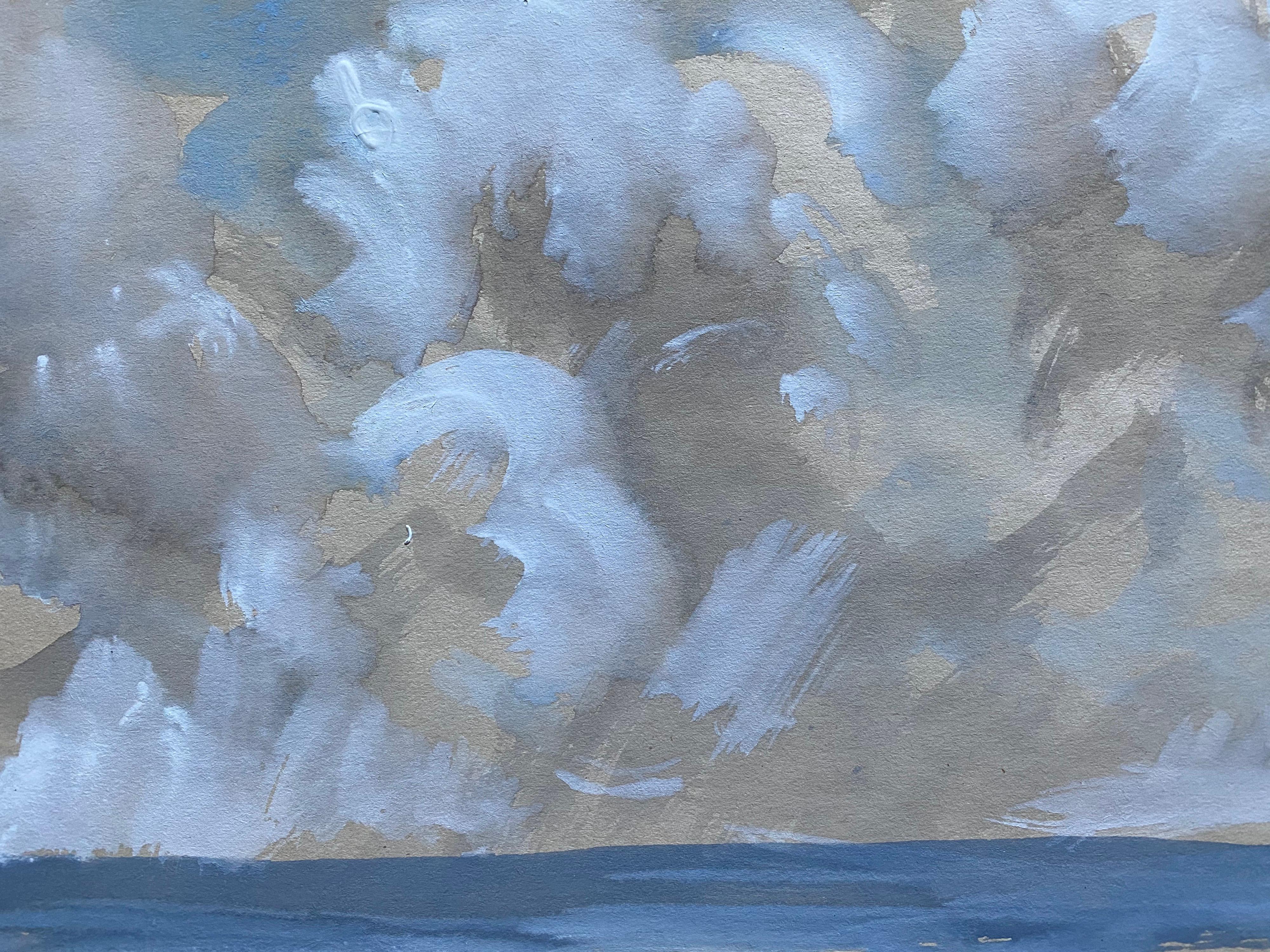 Mid 20th C. Irish Artist Watercolor Painting of Blue Sky Stormy Seascape In Good Condition For Sale In Cirencester, GB