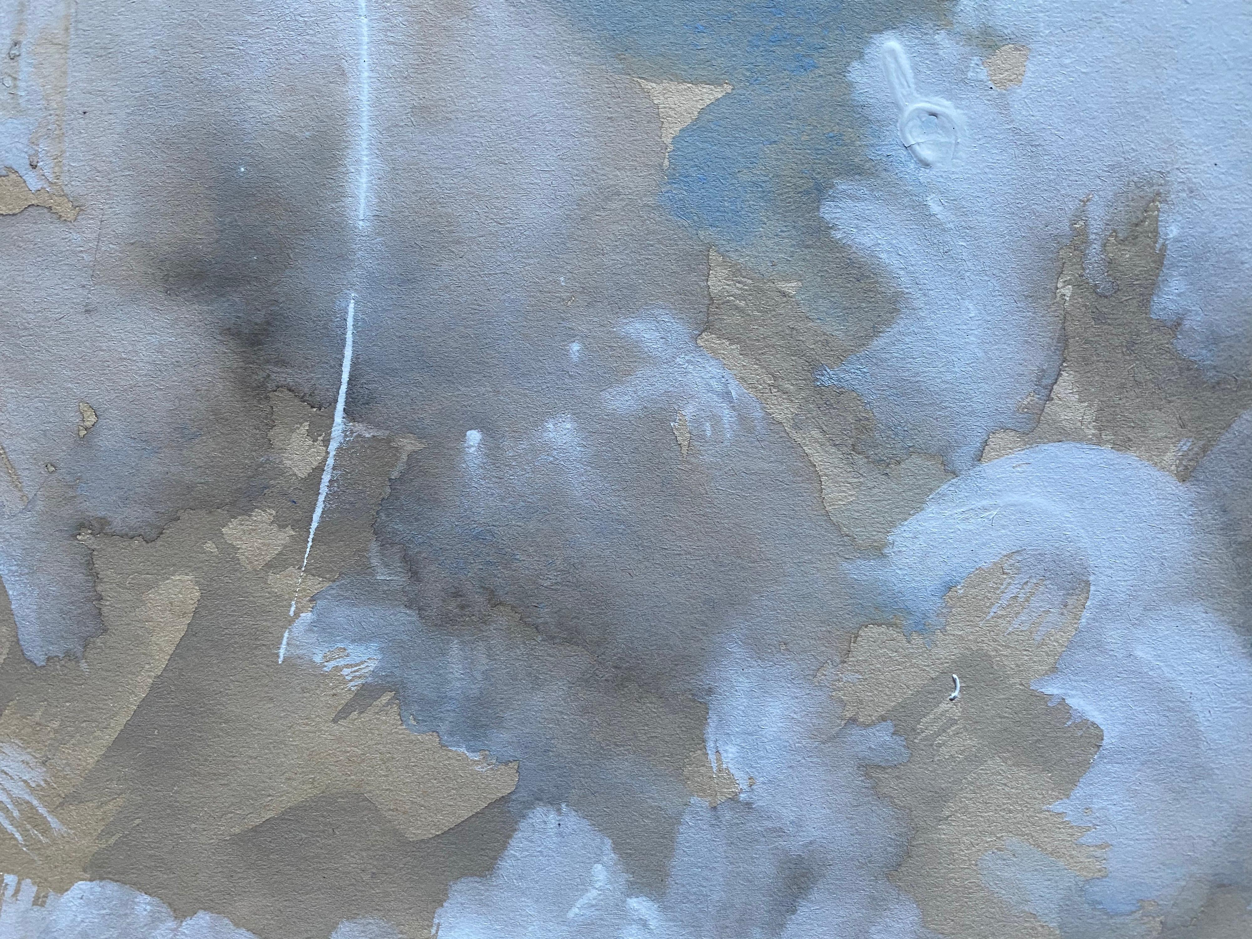 Pintura en acuarela de un artista irlandés de mediados del siglo XX sobre un paisaje marino tormentoso de cielo azul en venta 1