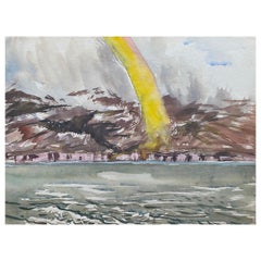Irisches Aquarellgemälde einer Küstenlandschaft mit Regenbogen, Mitte des 20. Jahrhunderts