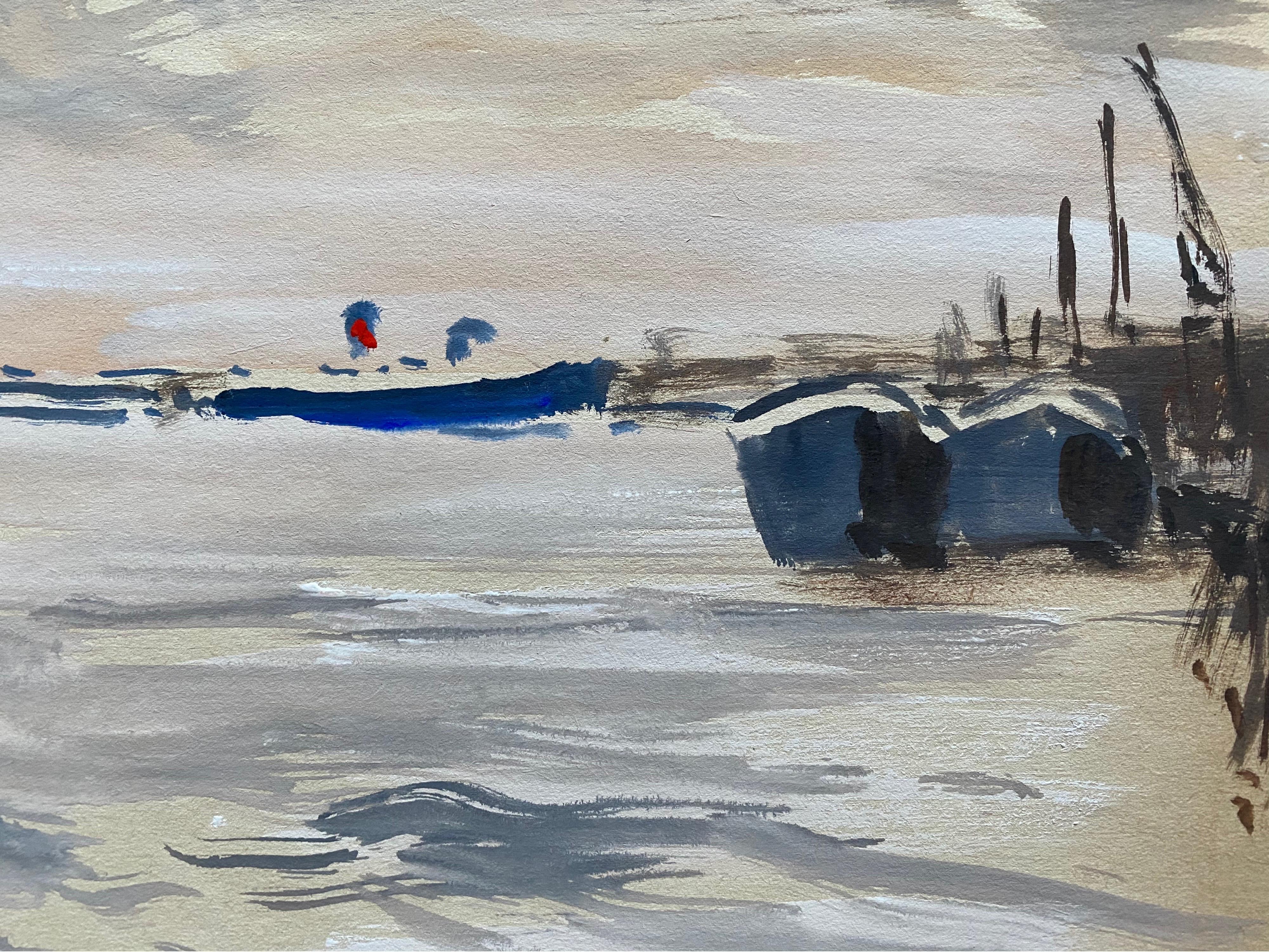 20th Century Mid 20th C. Irish Artist Watercolor Painting of Quiet Coastal Sea Southampton For Sale