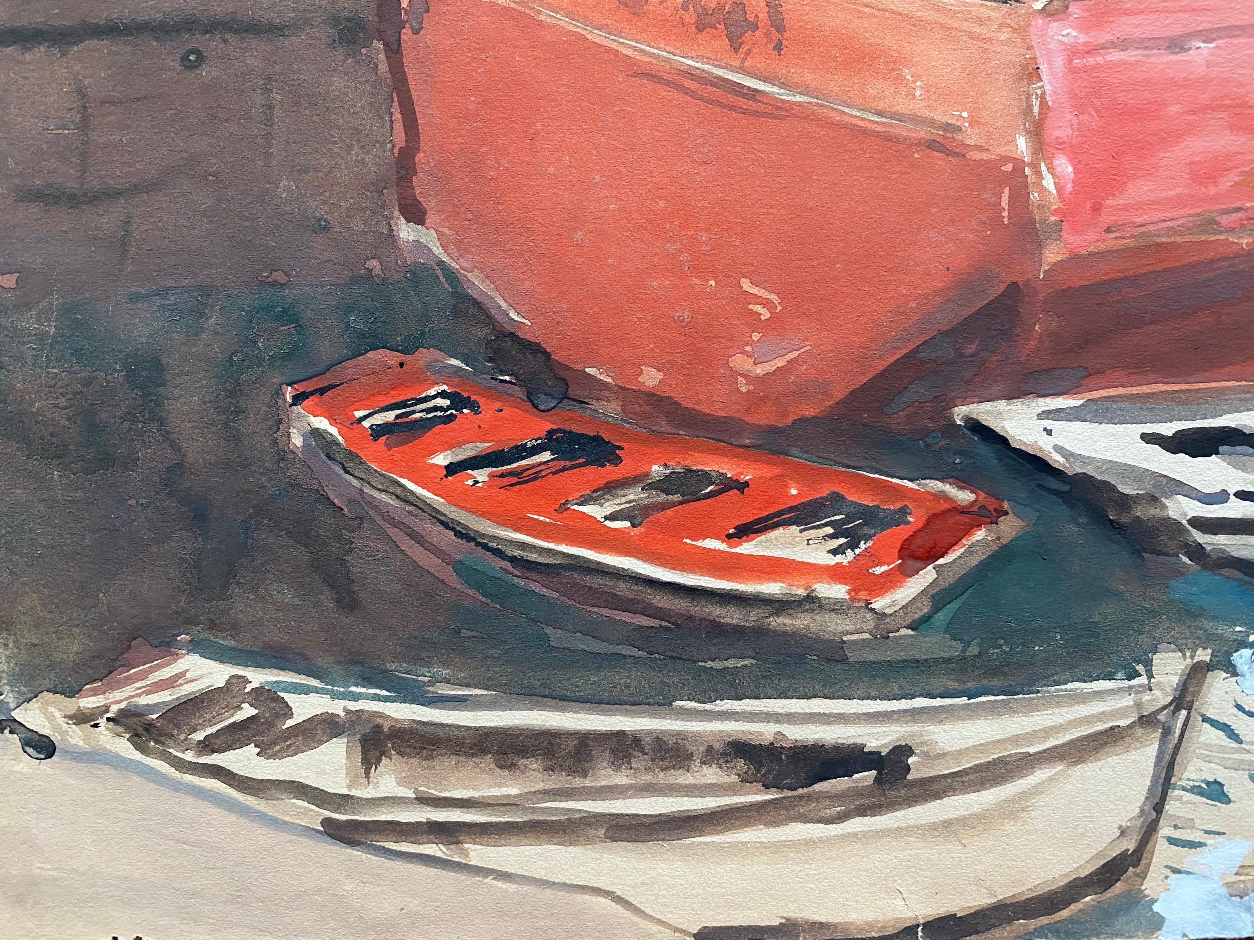 20ième siècle Aquarelle d'un artiste irlandais du milieu du 20e siècle représentant un port espagnol de Vigo en vente