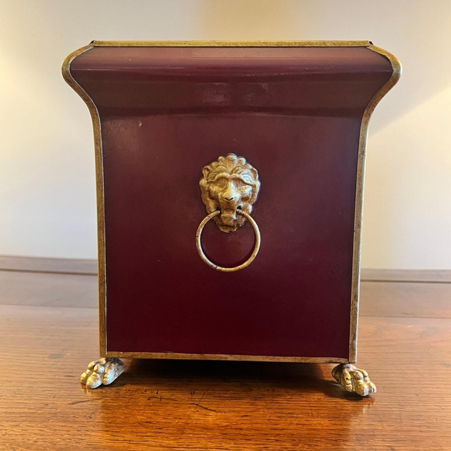 Metalwork Mid 20th C. Italian Oxblood Red and Gilt Metal Rectangular Planter