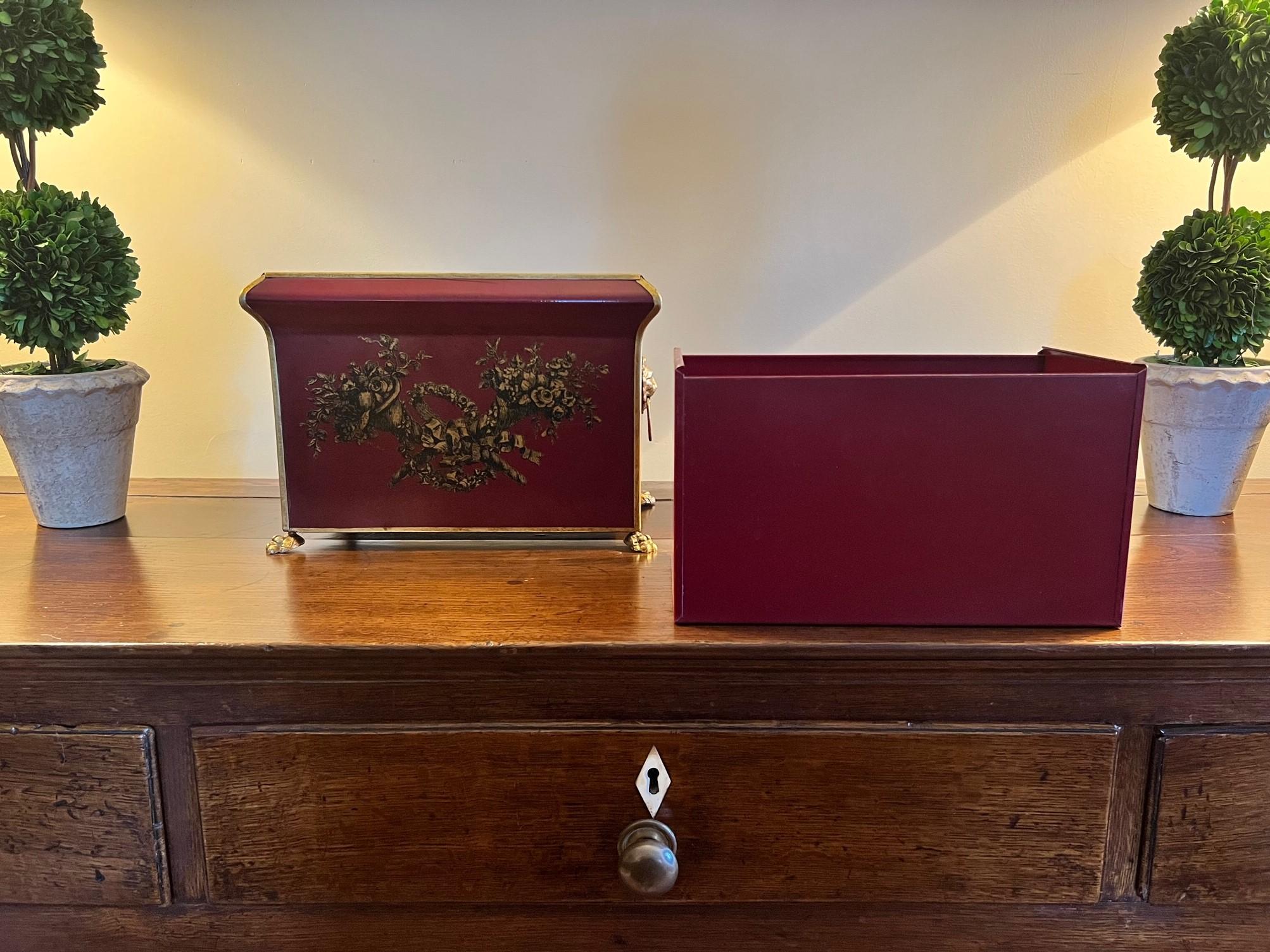 Mid 20th C. Italian Oxblood Red and Gilt Metal Rectangular Planter In Good Condition In Morristown, NJ