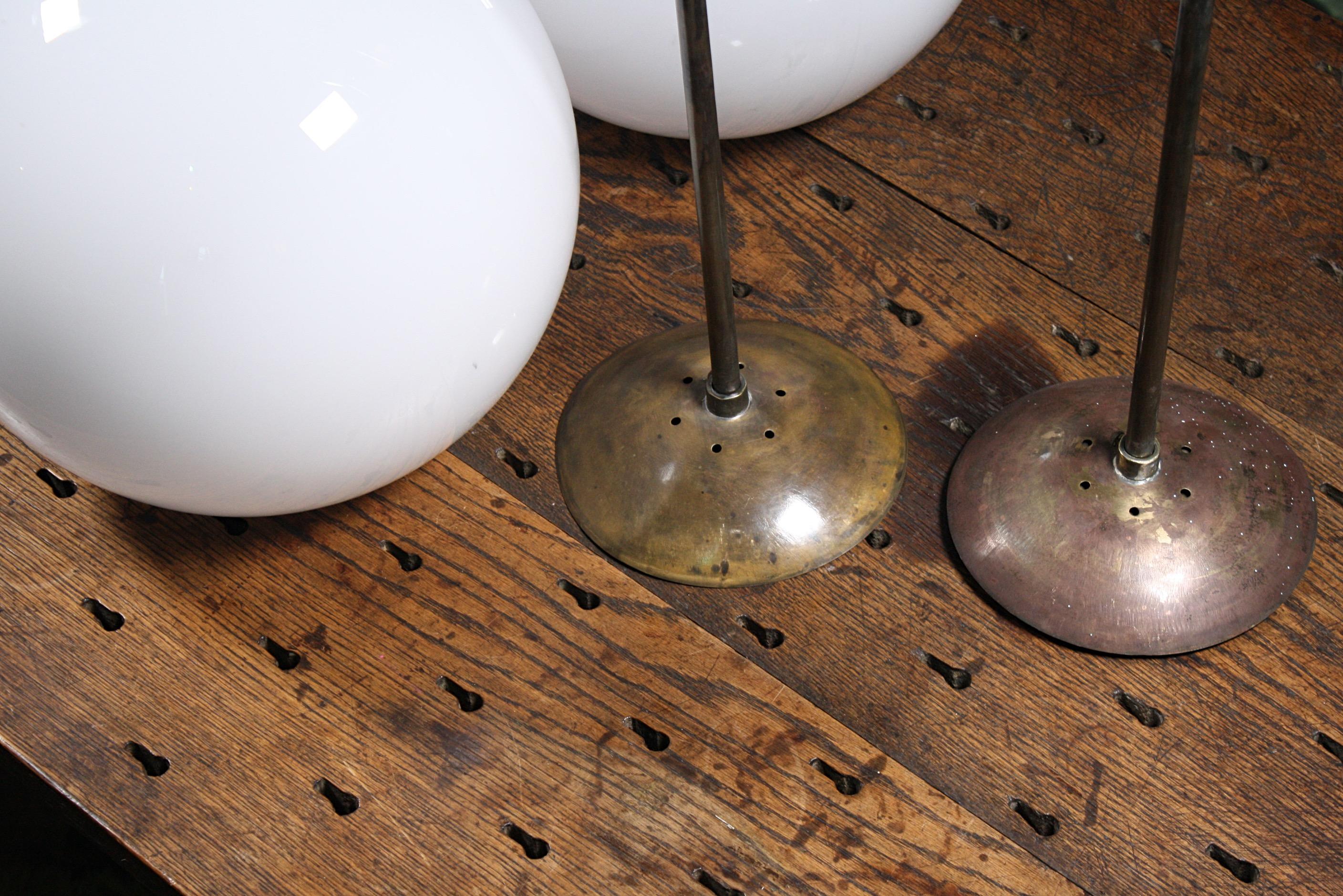 Mid-20th Century Large Glass Opaline and Brass Globe Pendants Lights 5 Available 1