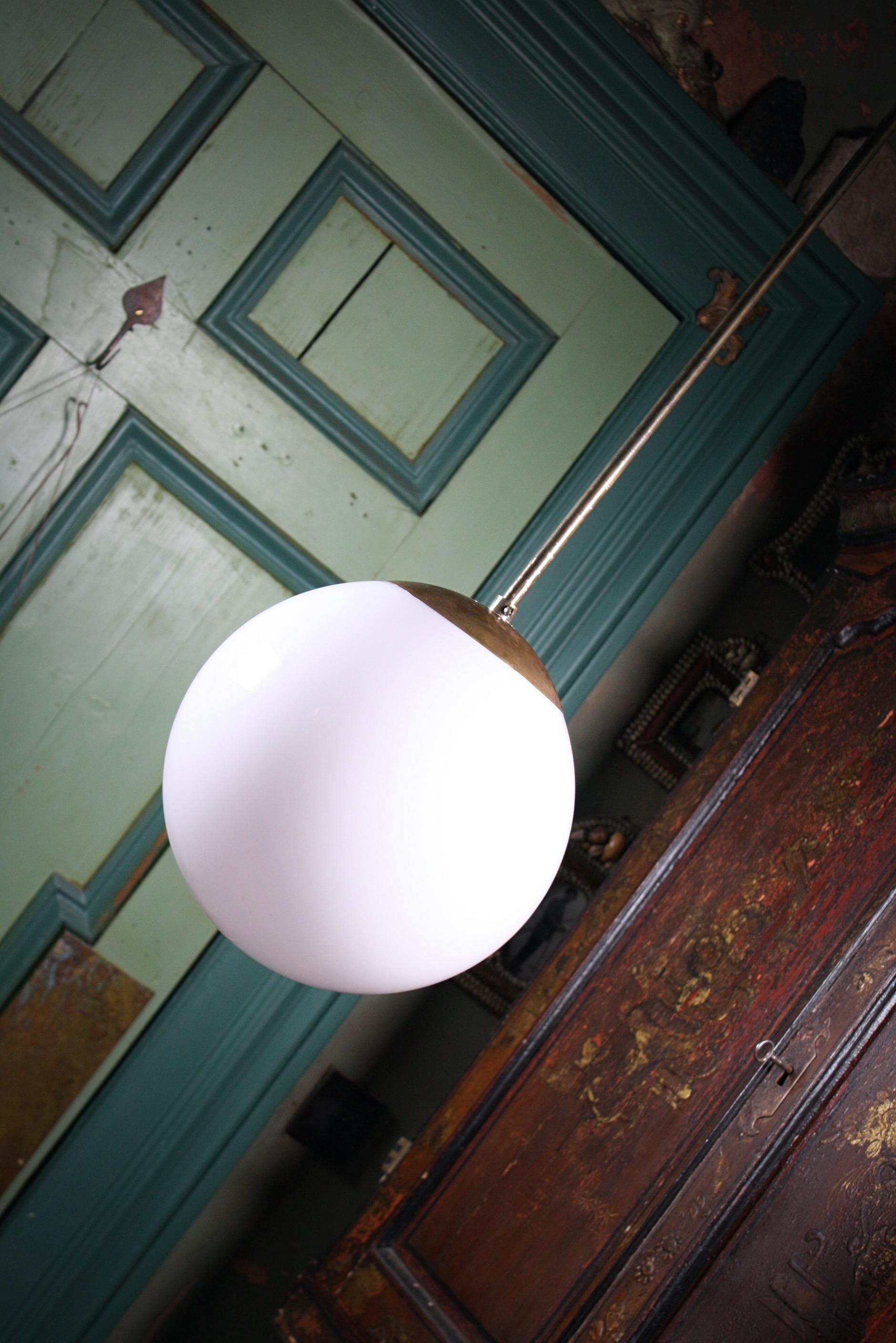 Mid-20th Century Large Glass Opaline and Brass Globe Pendants Lights 5 Available 3