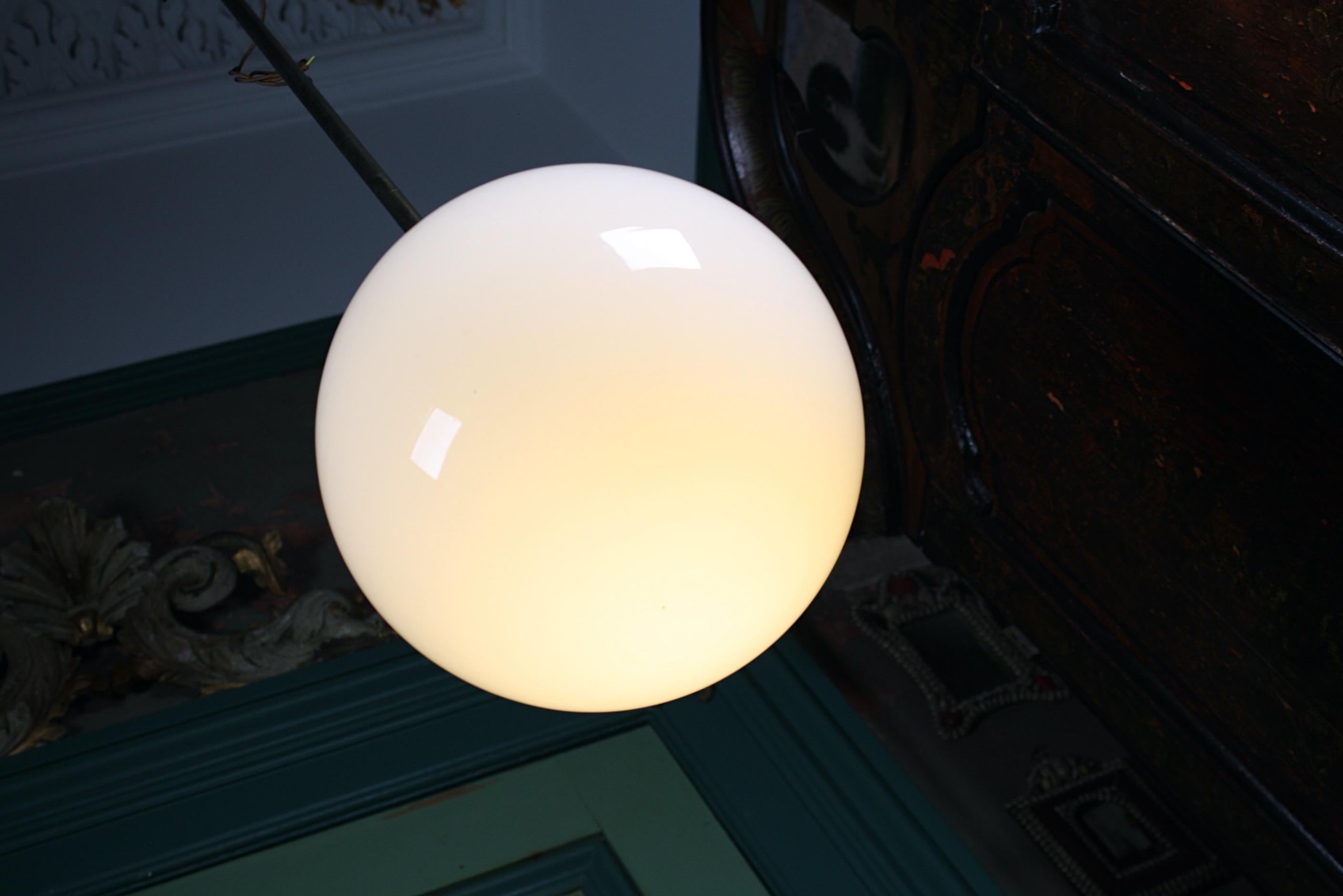 Mid-20th Century Large Glass Opaline and Brass Globe Pendants Lights 5 Available 4