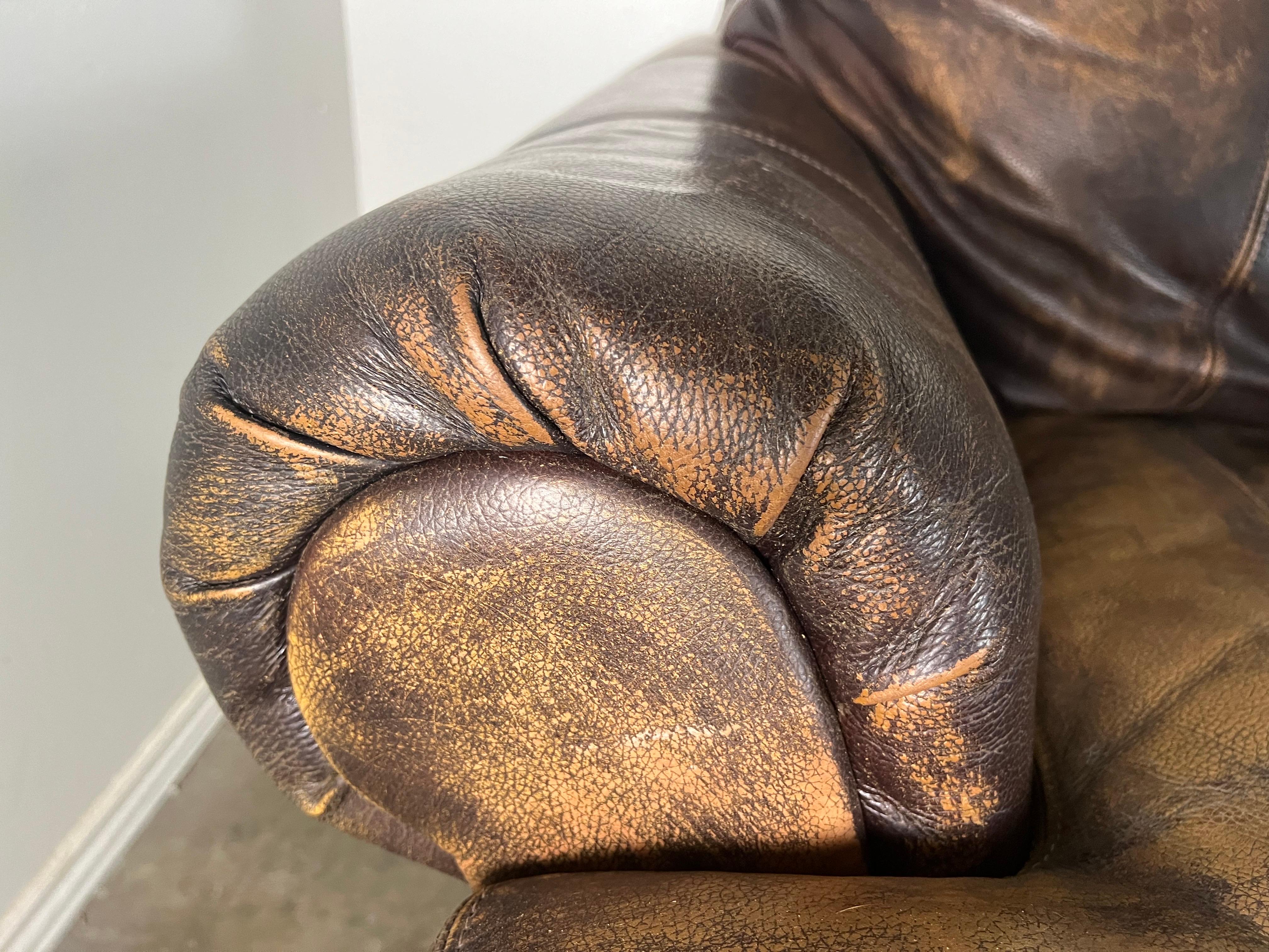 Mitte 20. Jh. Gepolstertes Ledersofa mit Löwentatzenfüßen (20. Jahrhundert) im Angebot