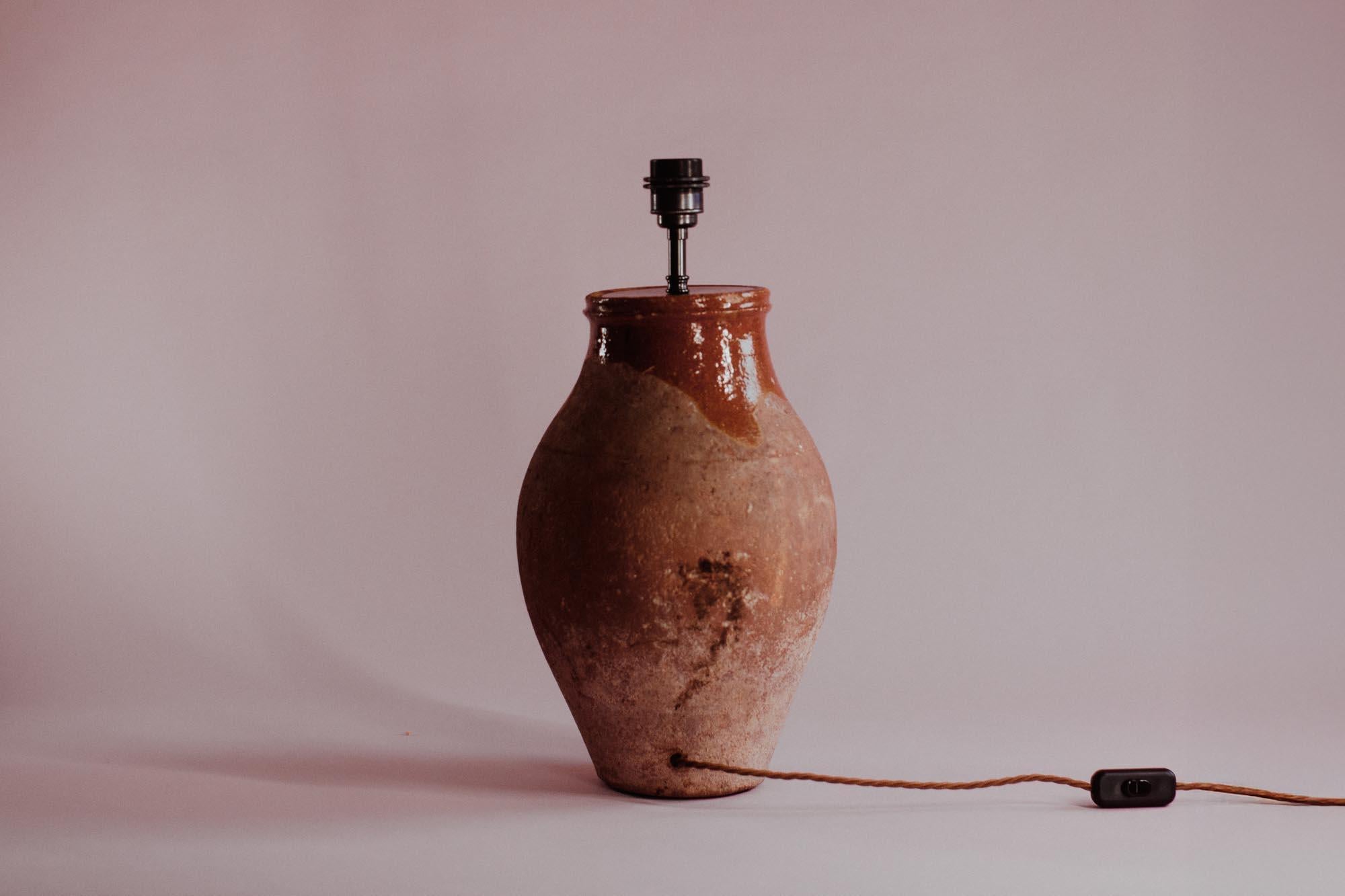 Mid-20th C Mediterranean Glazed Terracotta Table Lamp, Handcrafted Turkey For Sale 3