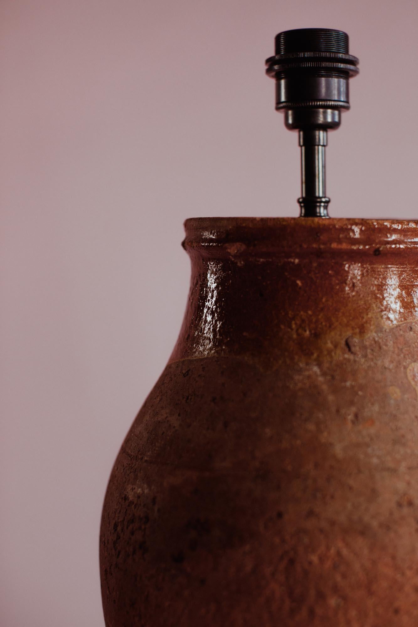 Mid-20th Century Mid-20th C Mediterranean Glazed Terracotta Table Lamp, Handcrafted Turkey For Sale