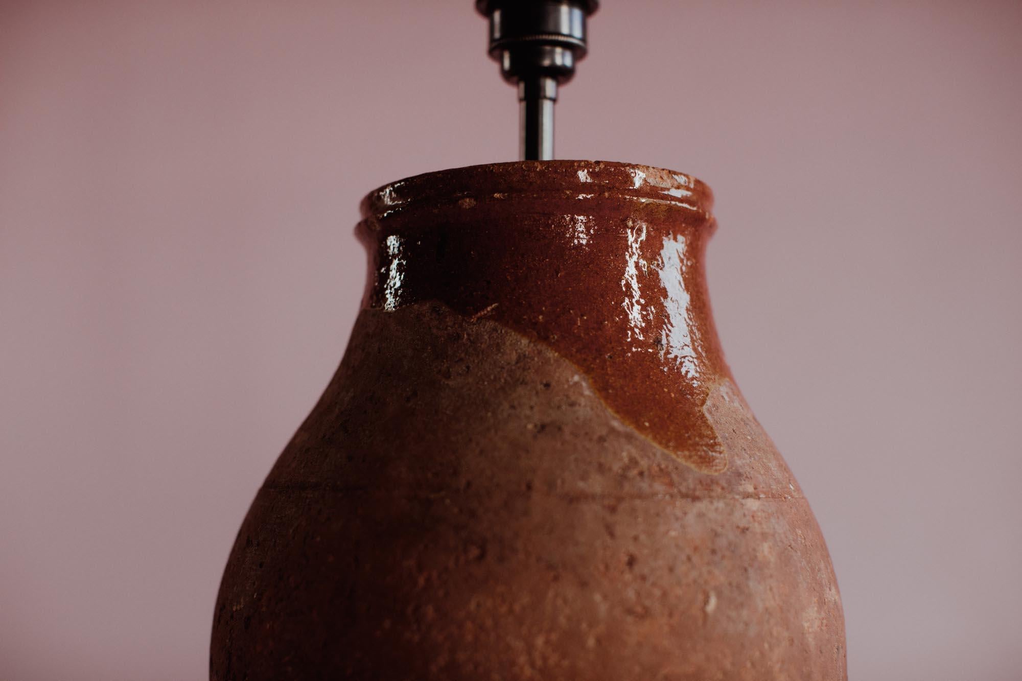 Mid-20th C Mediterranean Glazed Terracotta Table Lamp, Handcrafted Turkey For Sale 1