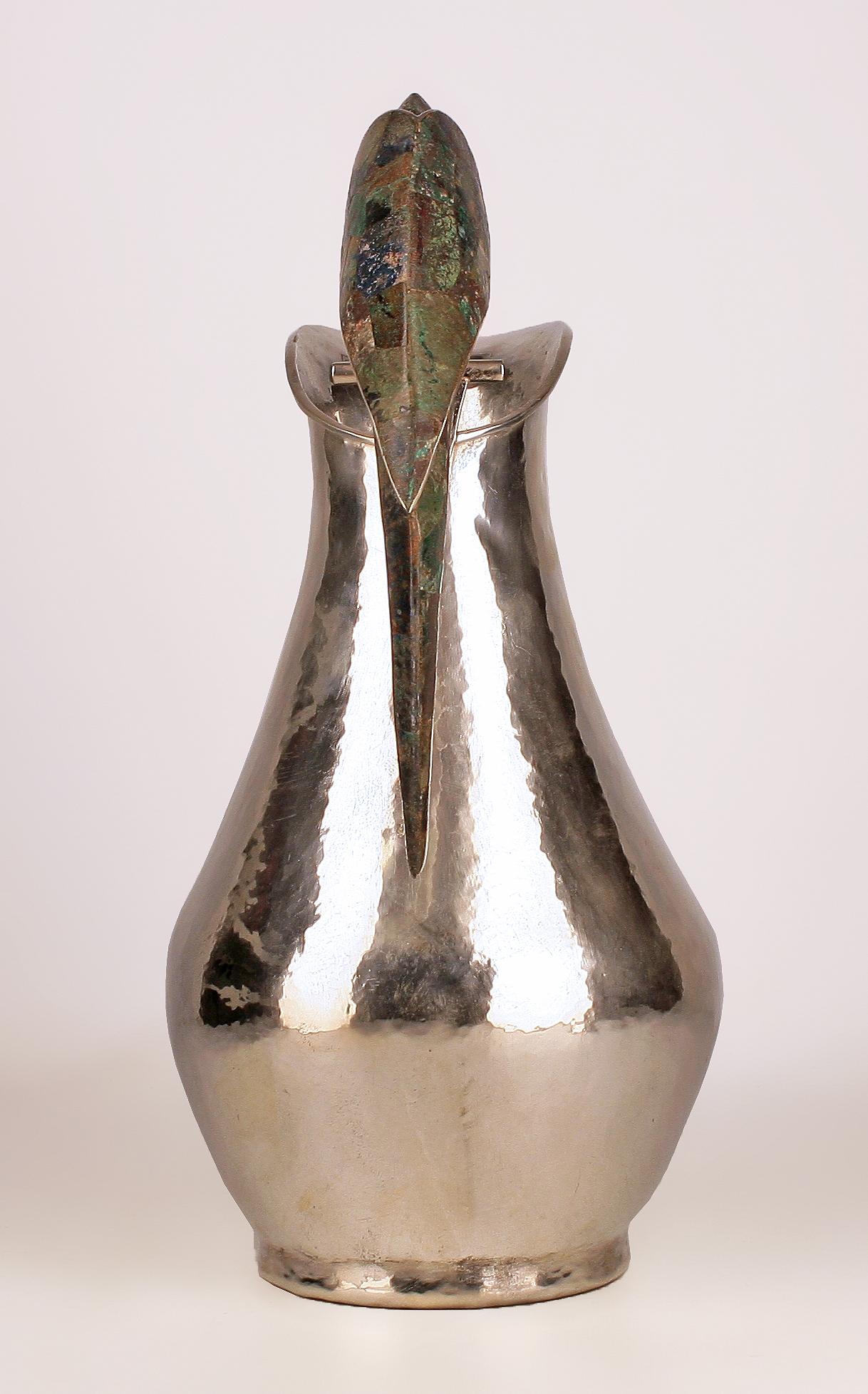 Mid-Century Modern Mid-20th C. Mexican Silver Pitcher with Gemstone Parrot Handle by Los Castillo