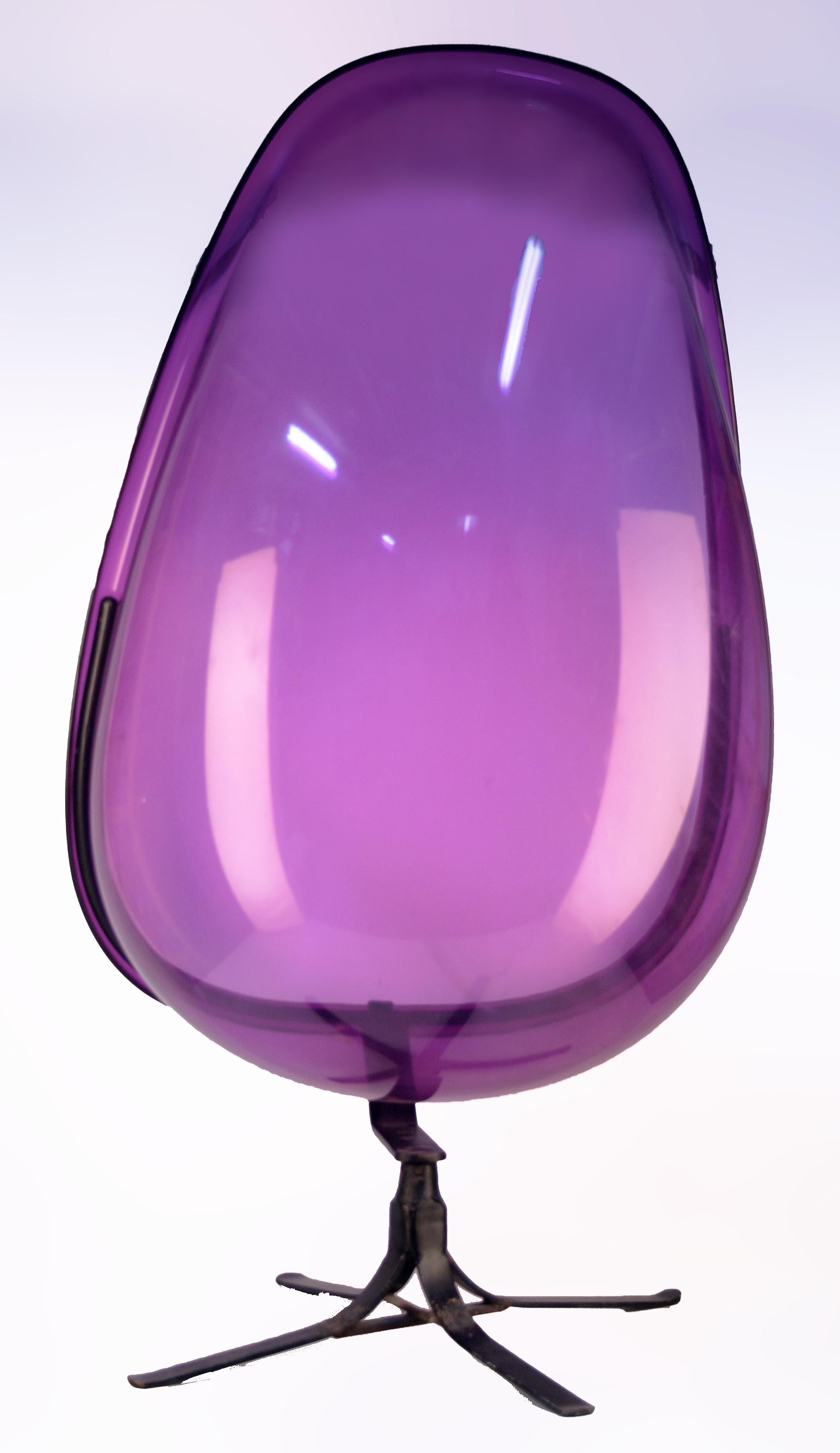 Space Age Mid-20th C. Modern American Egg Shaped Acrylic Purple Chair with Iron Legs For Sale