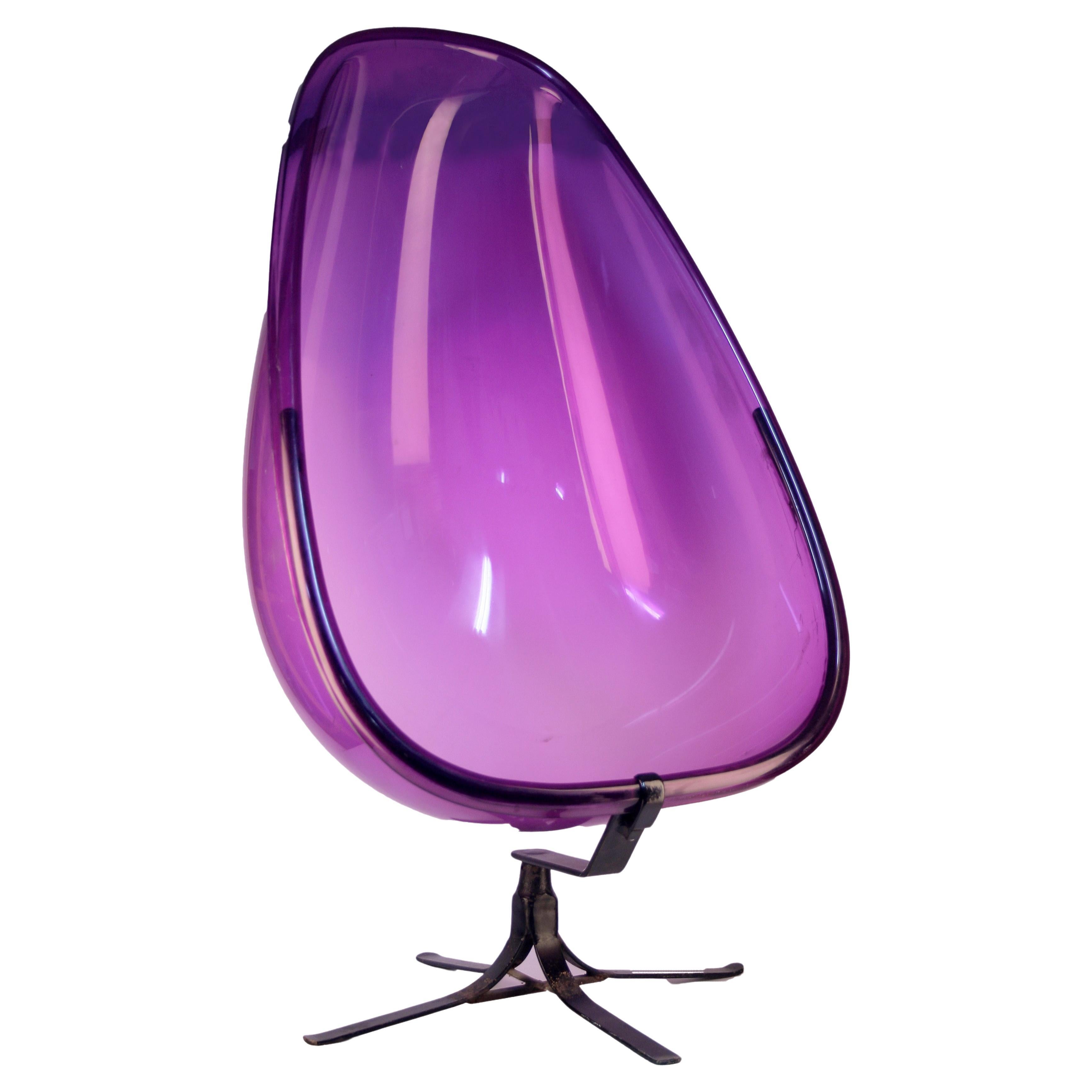 Mid-20th C. Modern American Egg Shaped Acrylic Purple Chair with Iron Legs For Sale