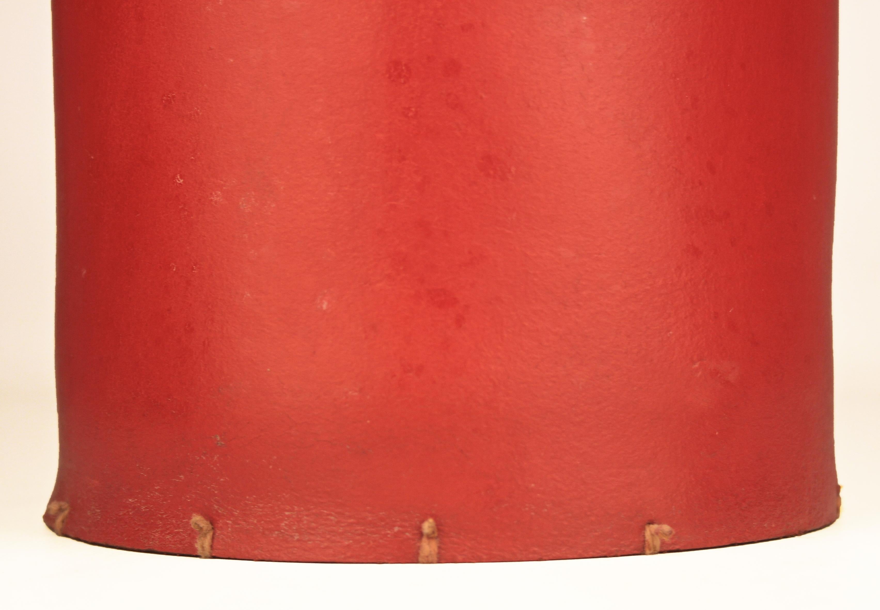 Mid-20th C. Modern French Red Leather Cylindrical Umbrella Stand by Hermès Paris For Sale 4