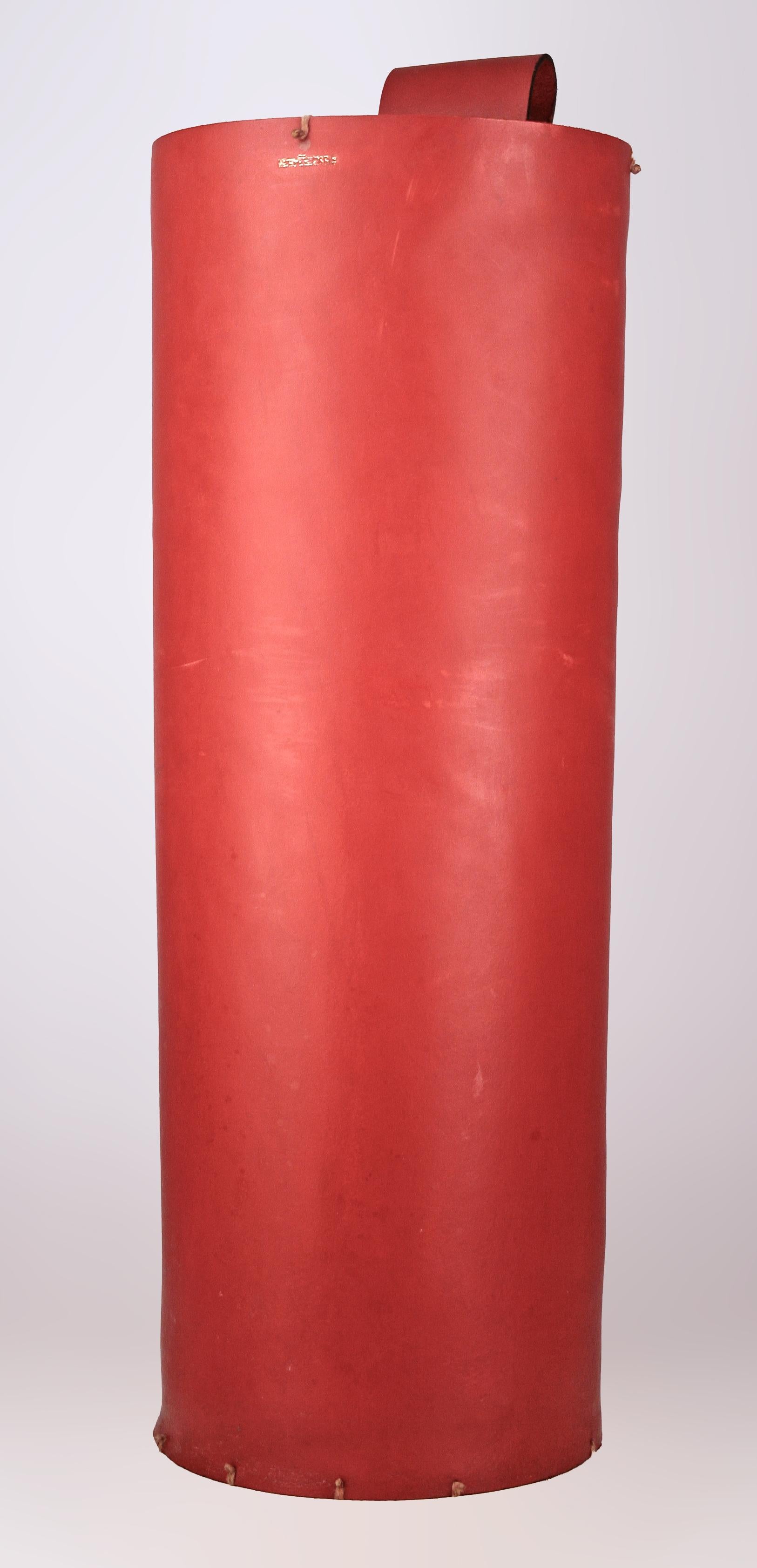 Mid-20th C. Modern French Red Leather Cylindrical Umbrella Stand by Hermès Paris For Sale 8