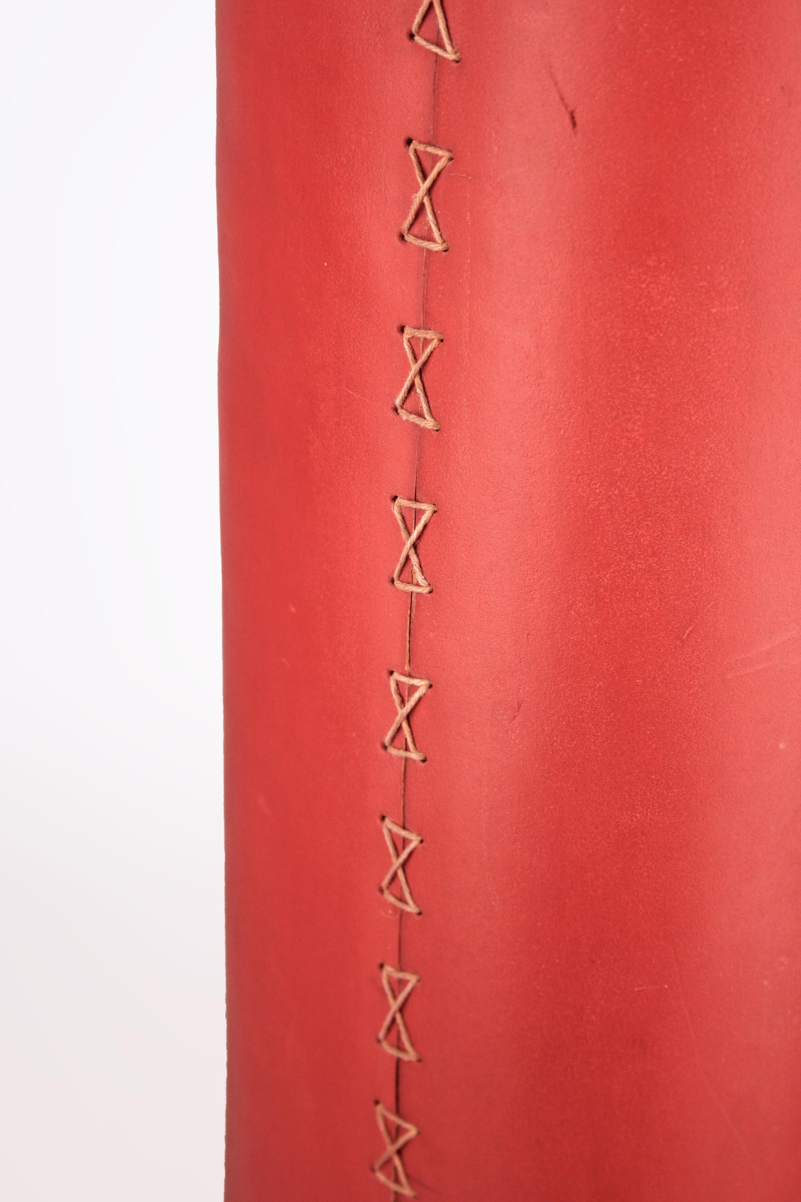 20th Century Mid-20th C. Modern French Red Leather Cylindrical Umbrella Stand by Hermès Paris For Sale