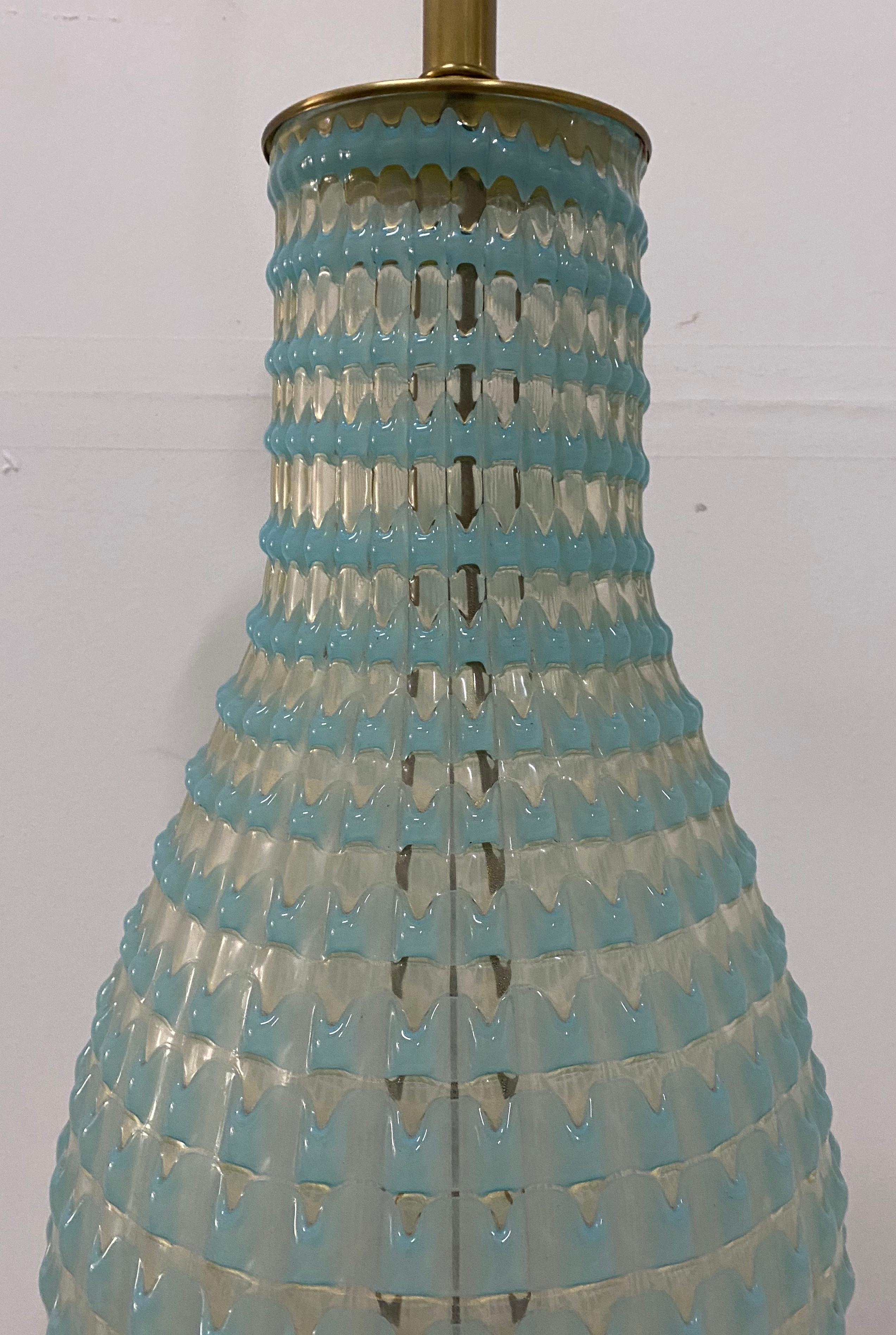 Italian Mid-20th Century Murano Aqua Blue Glass Table Lamp, circa 1960 For Sale