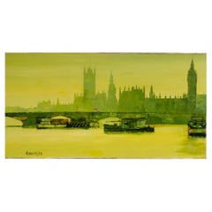 Mid 20th C. Oil on Canvas Cityscape painting of London.