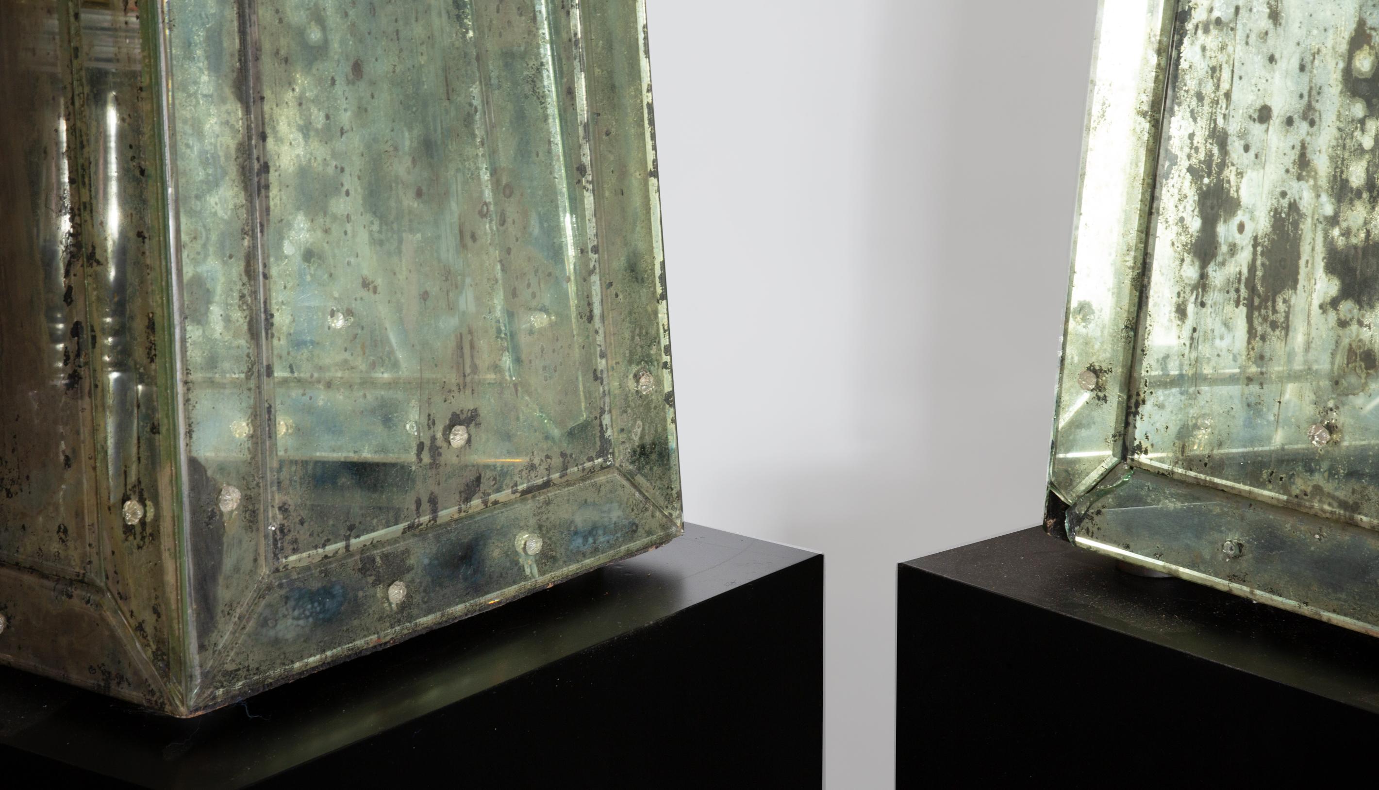 Mid-20th Century Pair of Monumental Continental Neoclassical Mirrored Obelisks 4