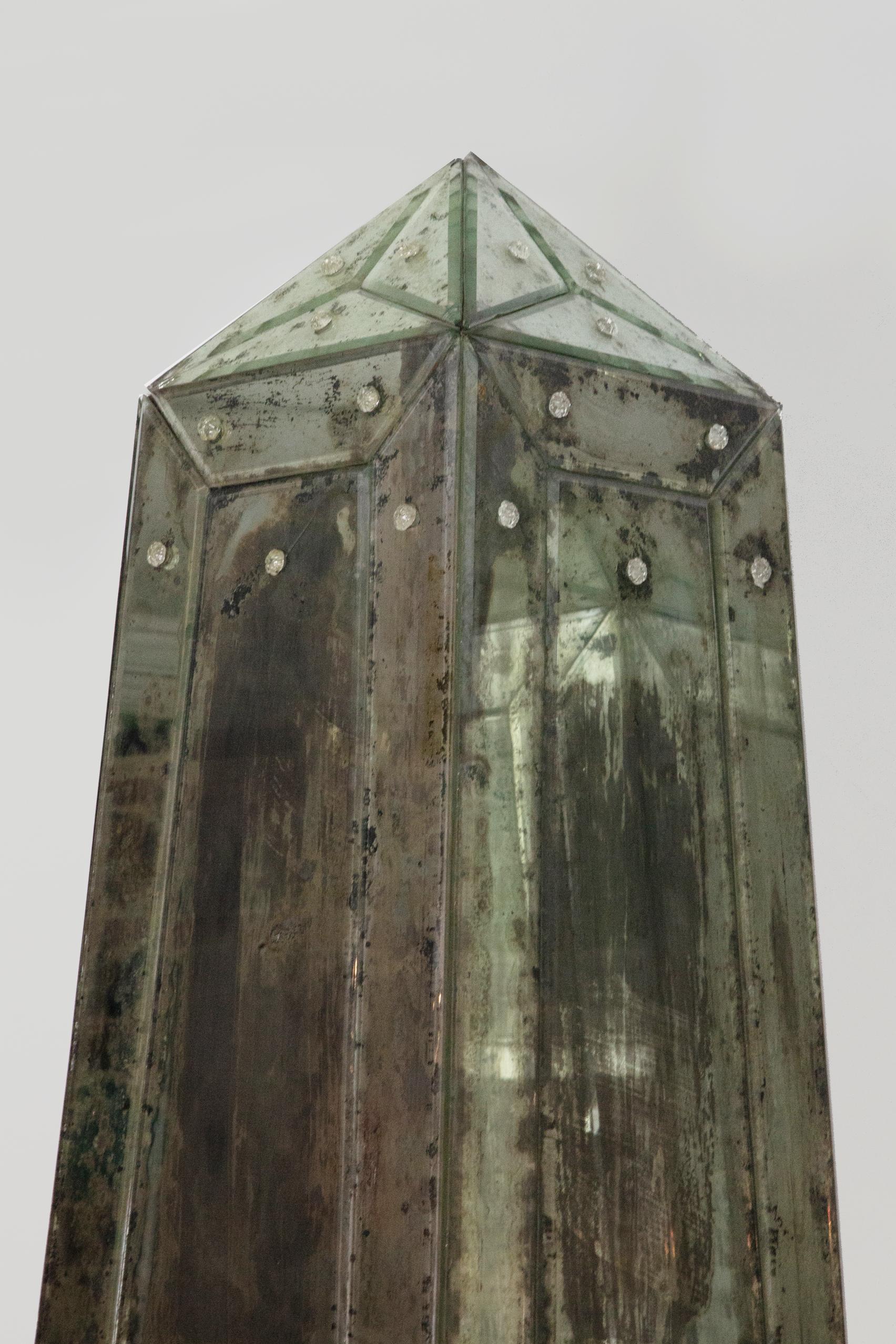 Mid-20th Century Pair of Monumental Continental Neoclassical Mirrored Obelisks 5