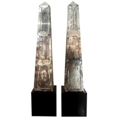 Mid-20th Century Pair of Monumental Continental Neoclassical Mirrored Obelisks