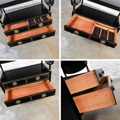 Mid-20th C. Regency Style Drexel Black & Gold Drop Leaf Rolling Server Bar Cart