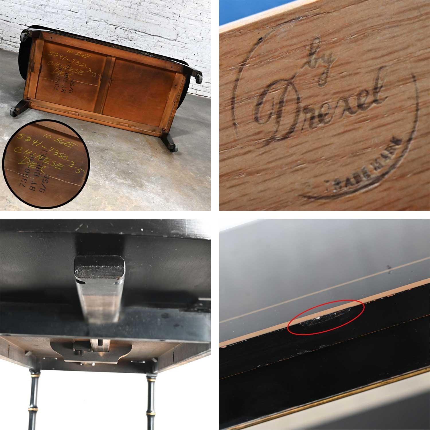 Mid-20th C. Regency Style Drexel Black & Gold Drop Leaf Rolling Server Bar Cart For Sale 1