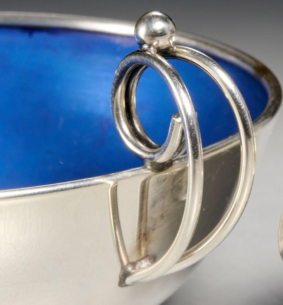 Mid-Century Modern Mid 20th c. Sterling Bowl with Blue Enamel Interior - Barbara Walters Estate For Sale