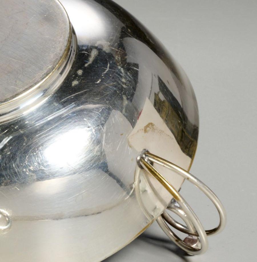Danish Mid 20th c. Sterling Bowl with Blue Enamel Interior - Barbara Walters Estate For Sale