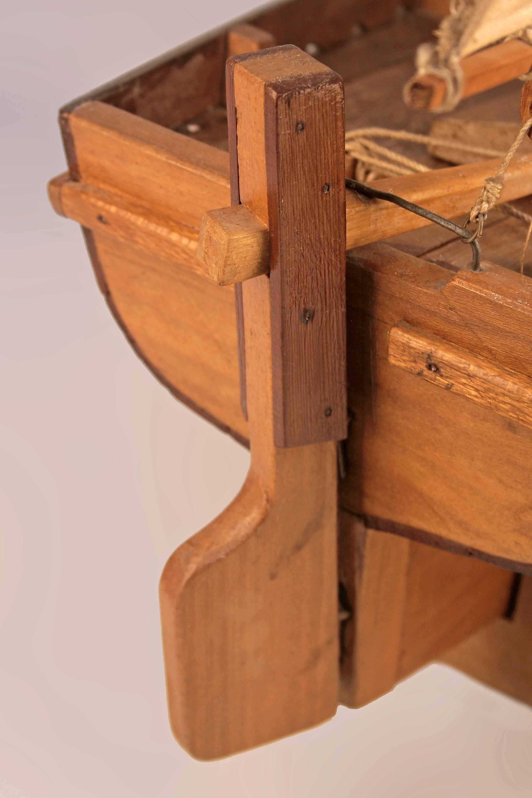 Mid-20th C. Wood Model of Antique Fishing Boat Ship With Sails Made in Argentina For Sale 7