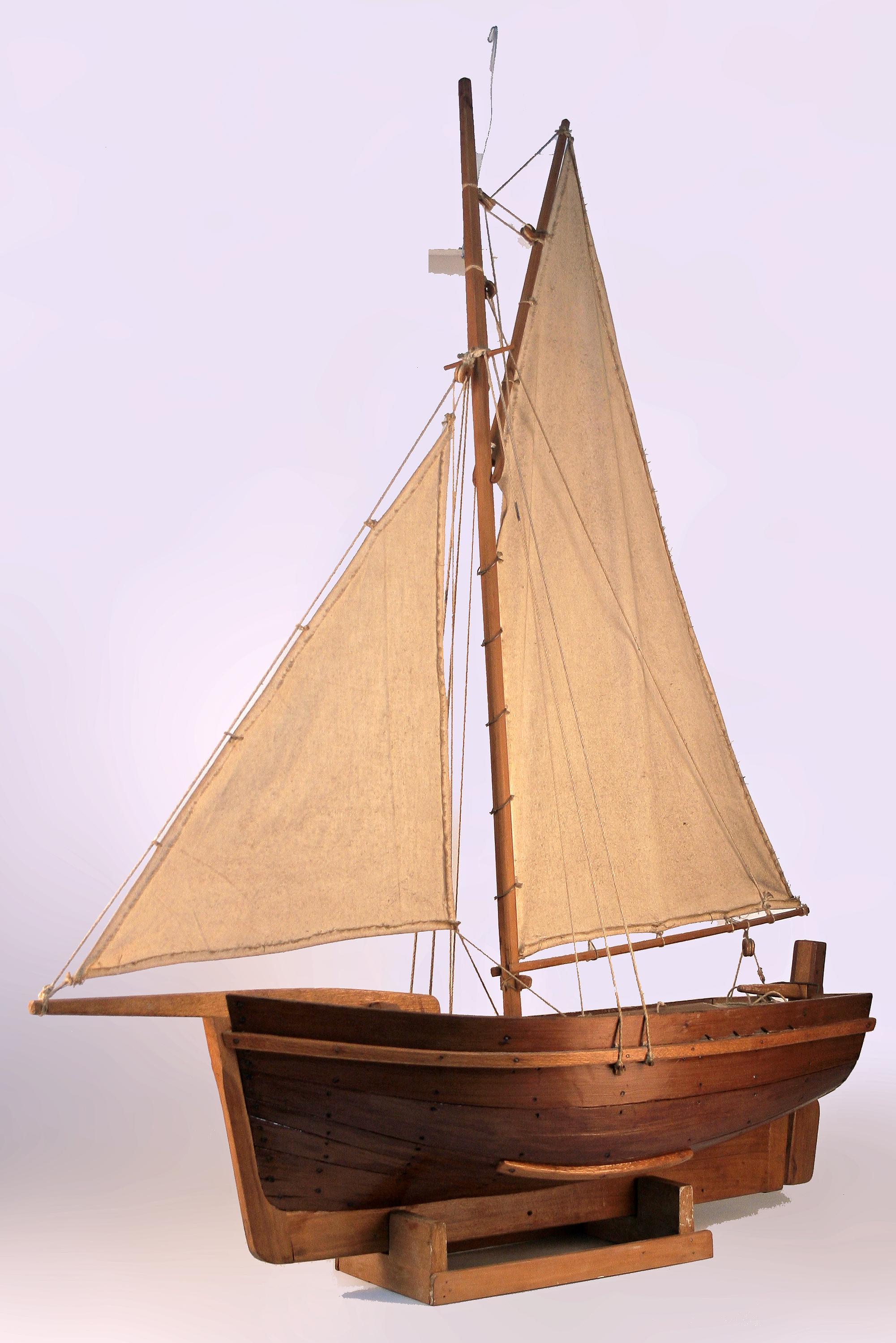 Mid-20th C. Wood Model of Antique Fishing Boat Ship With Sails Made in Argentina For Sale 10
